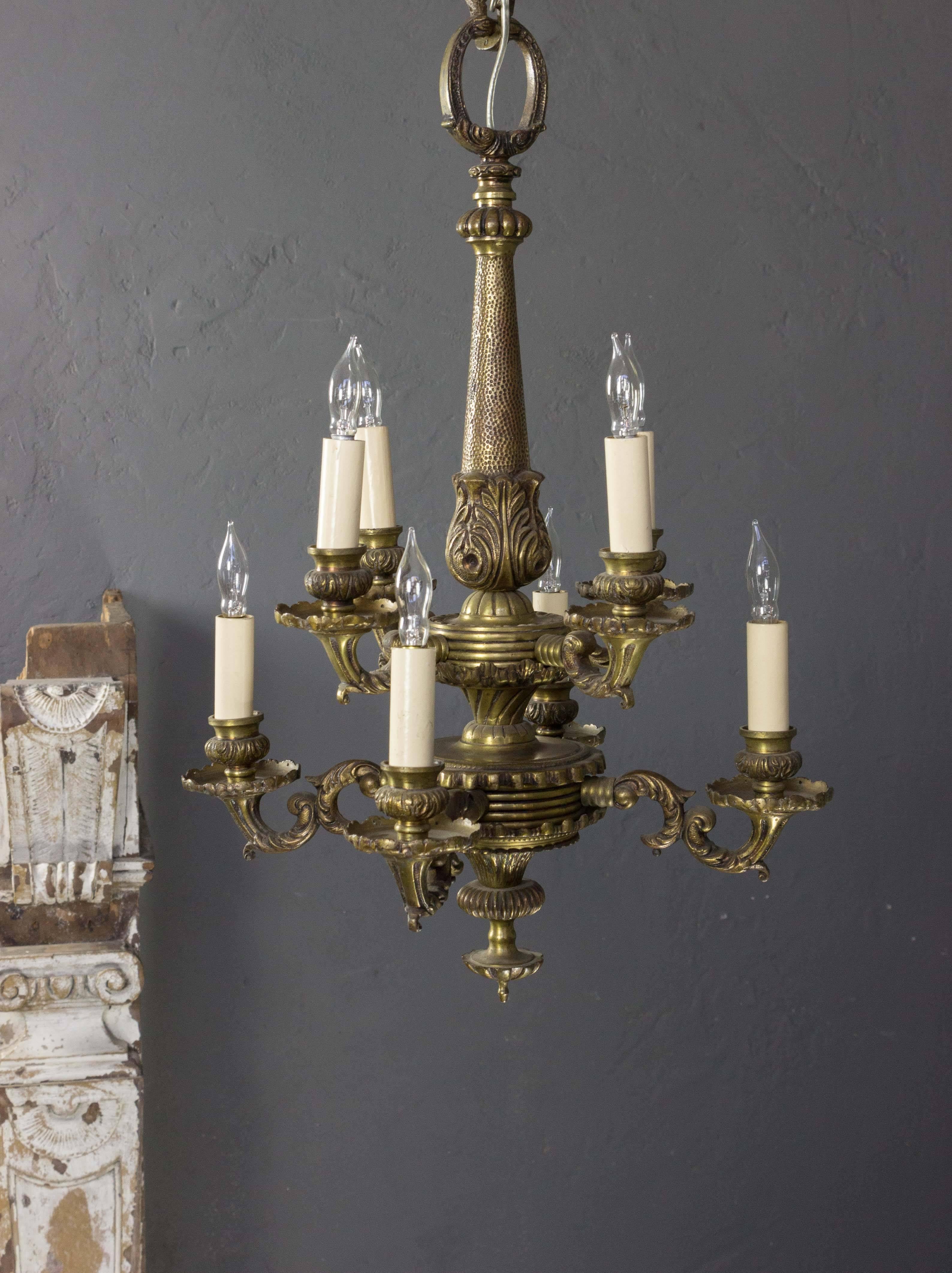 Mid-20th Century Small French 1940s Bronze Chandelier with Eight Lights