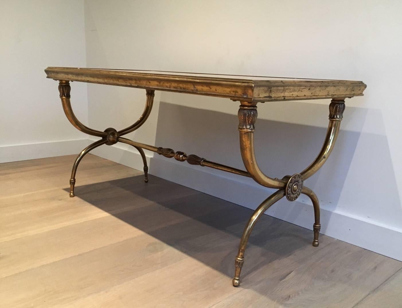 Brass and Marble Coffee Table Attributed to Raymond Subes In Good Condition In Buchanan, NY