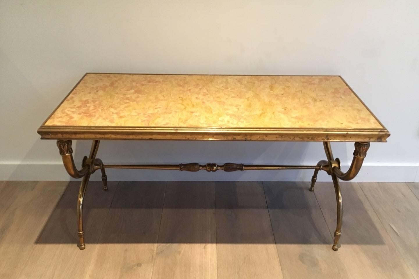 Brass and Marble Coffee Table Attributed to Raymond Subes 2