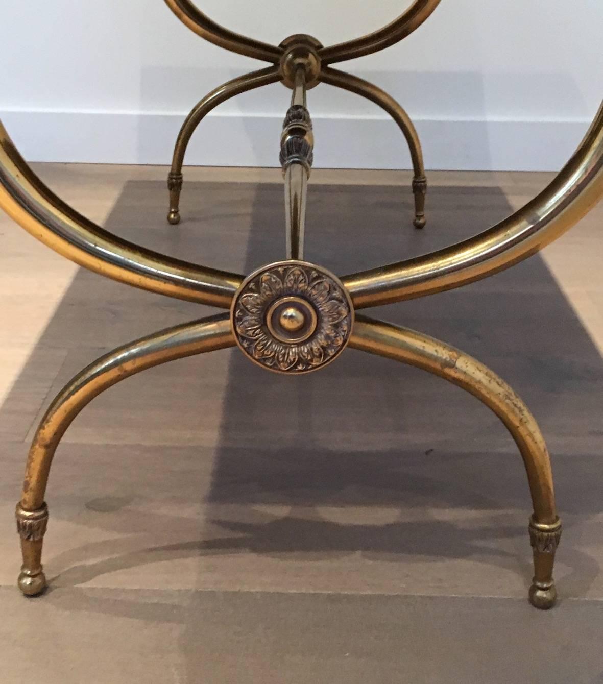 Brass and Marble Coffee Table Attributed to Raymond Subes 1