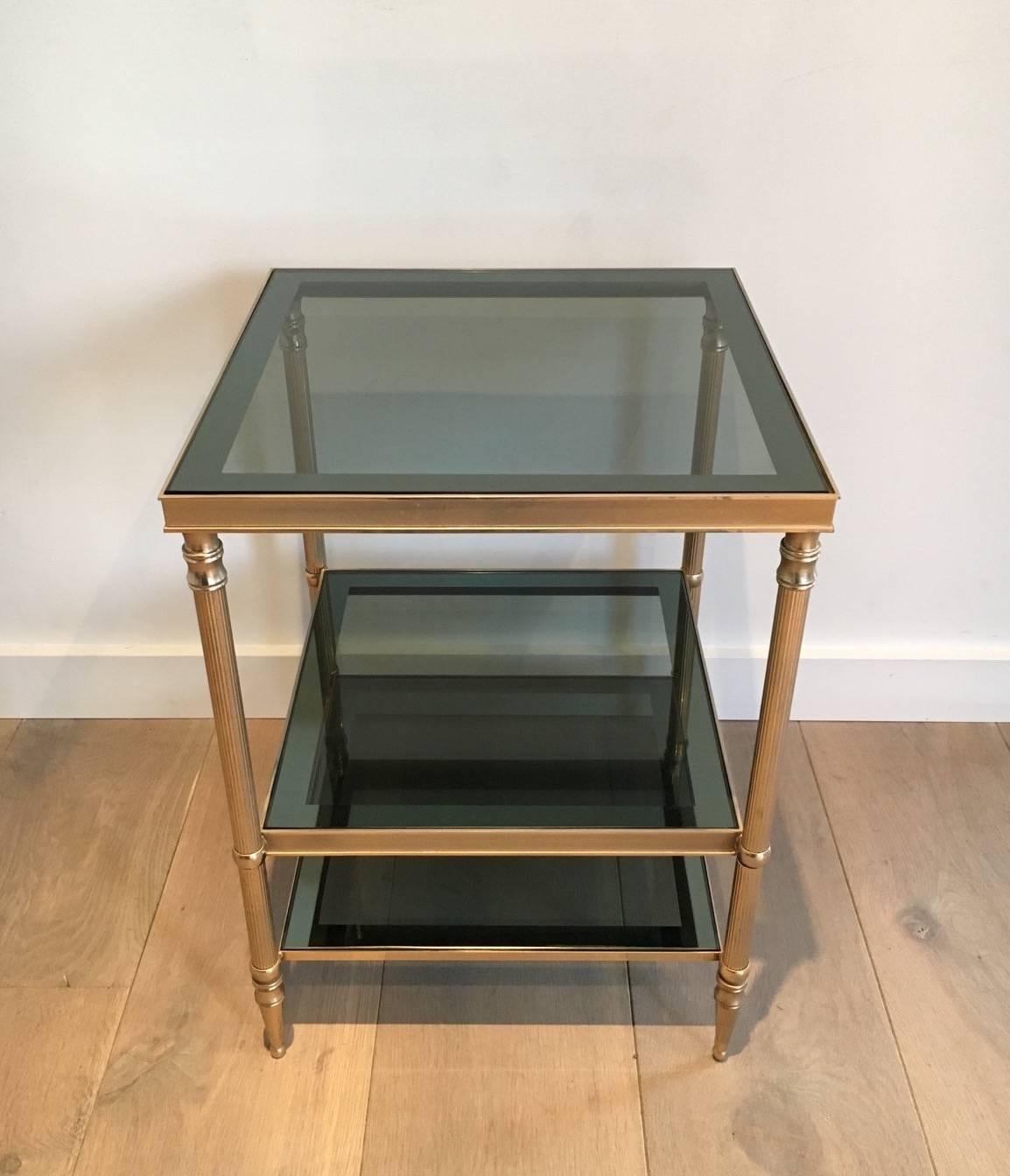 Pair of Jensen Style French Brass and Grey Glass End Tables 3