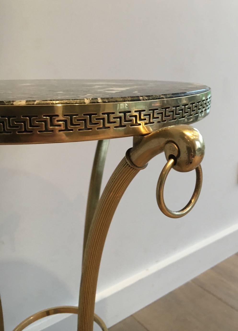 Small Neoclassical Brass Gueridon with Green Marble Top by Maison Charles  3