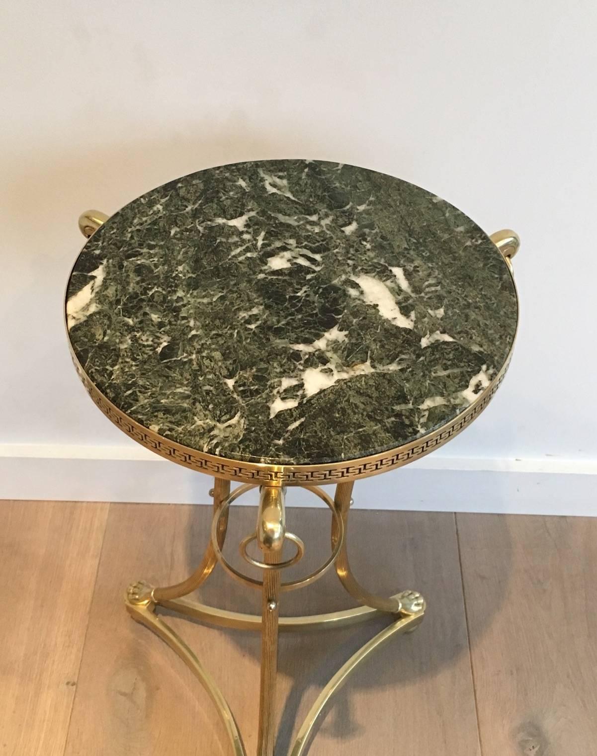 Small Neoclassical Brass Gueridon with Green Marble Top by Maison Charles  1