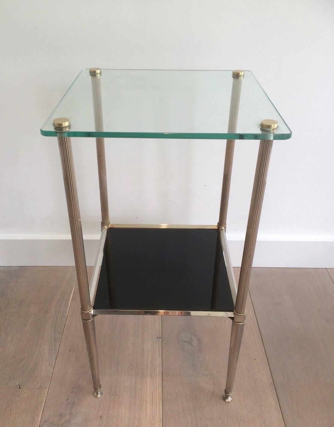 Mid-Century Modern Pair of French Silvered Brass and Glass End Tables