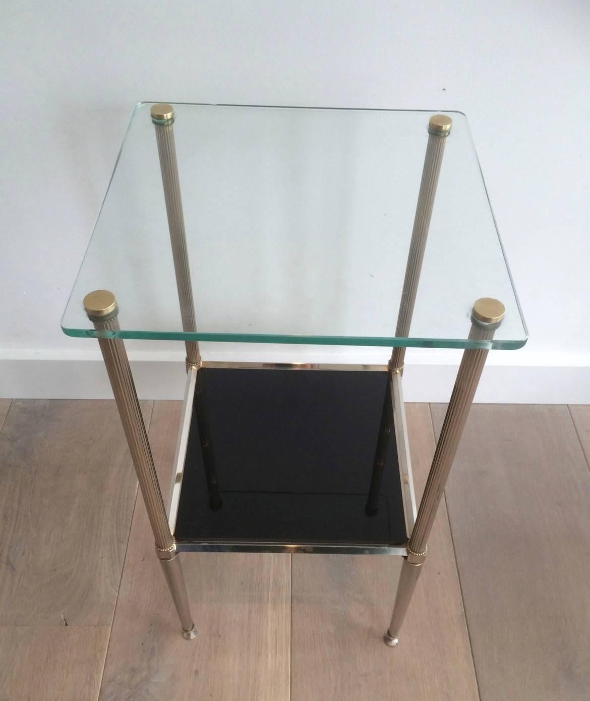 Pair of French Silvered Brass and Glass End Tables 2