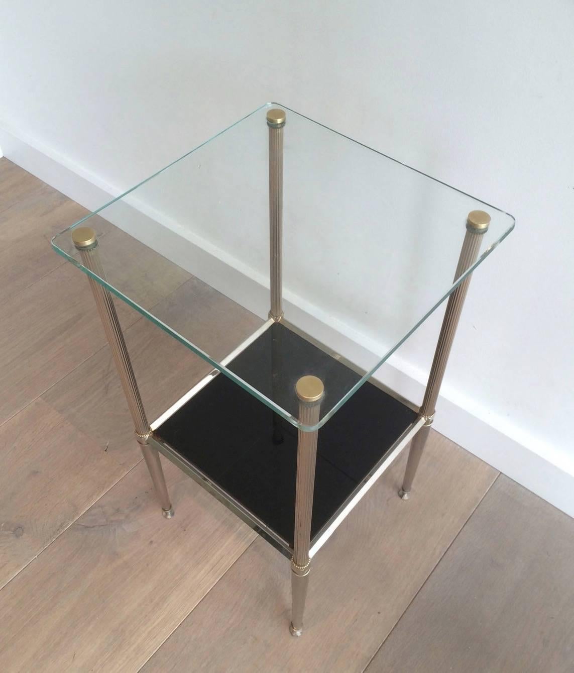 Pair of French Silvered Brass and Glass End Tables 3