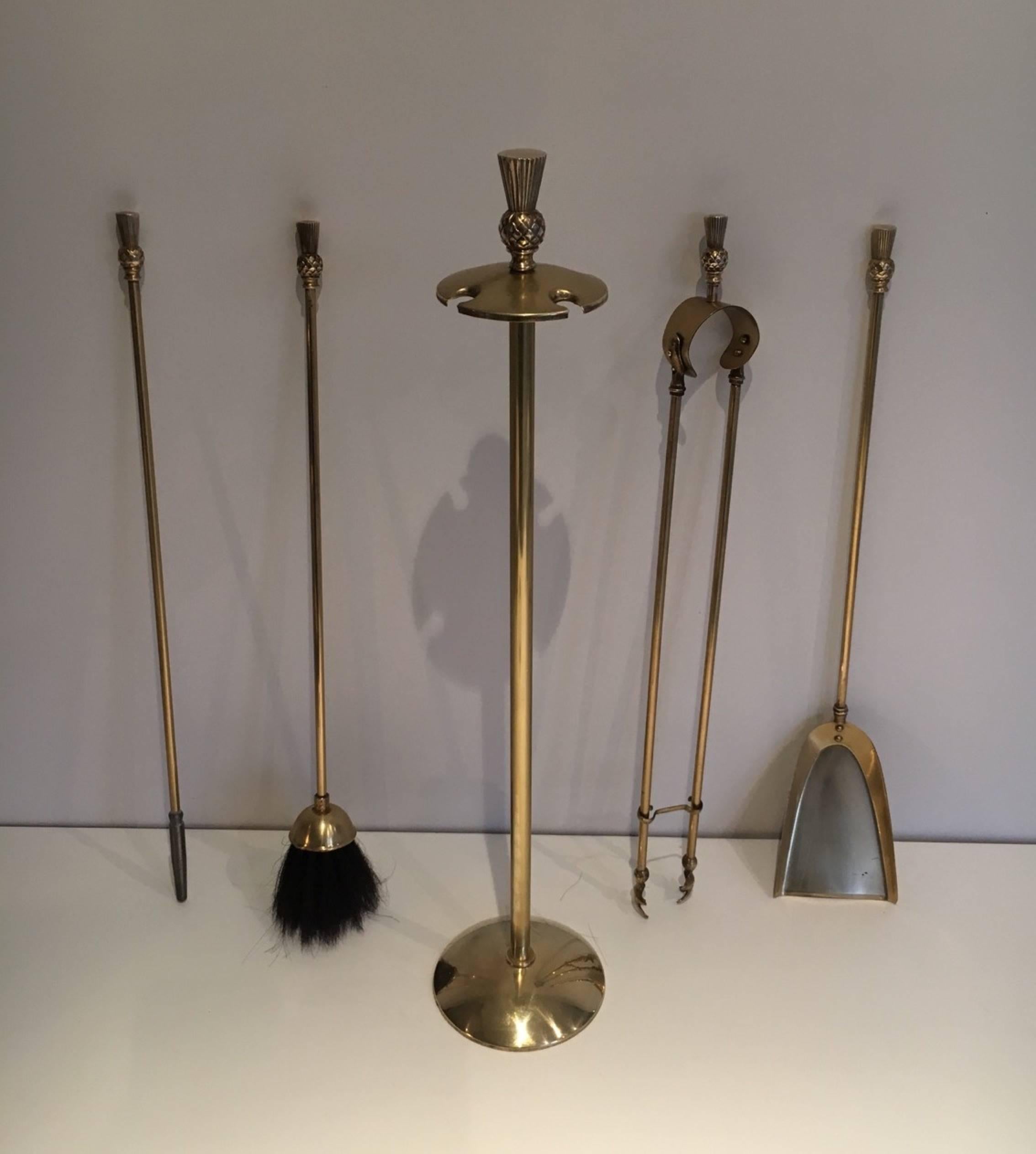 Neoclassical 1960s French Brass Fire Place Tools