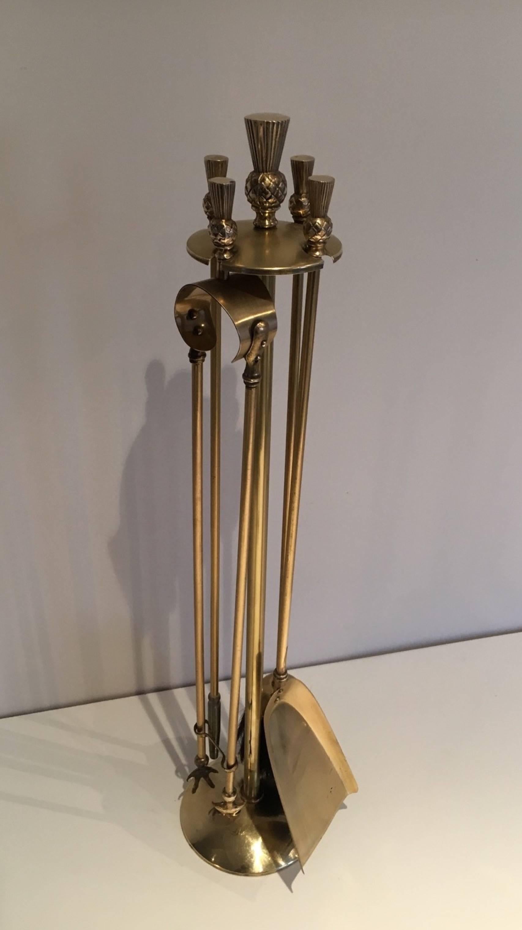 1960s French Brass Fire Place Tools In Good Condition In Buchanan, NY