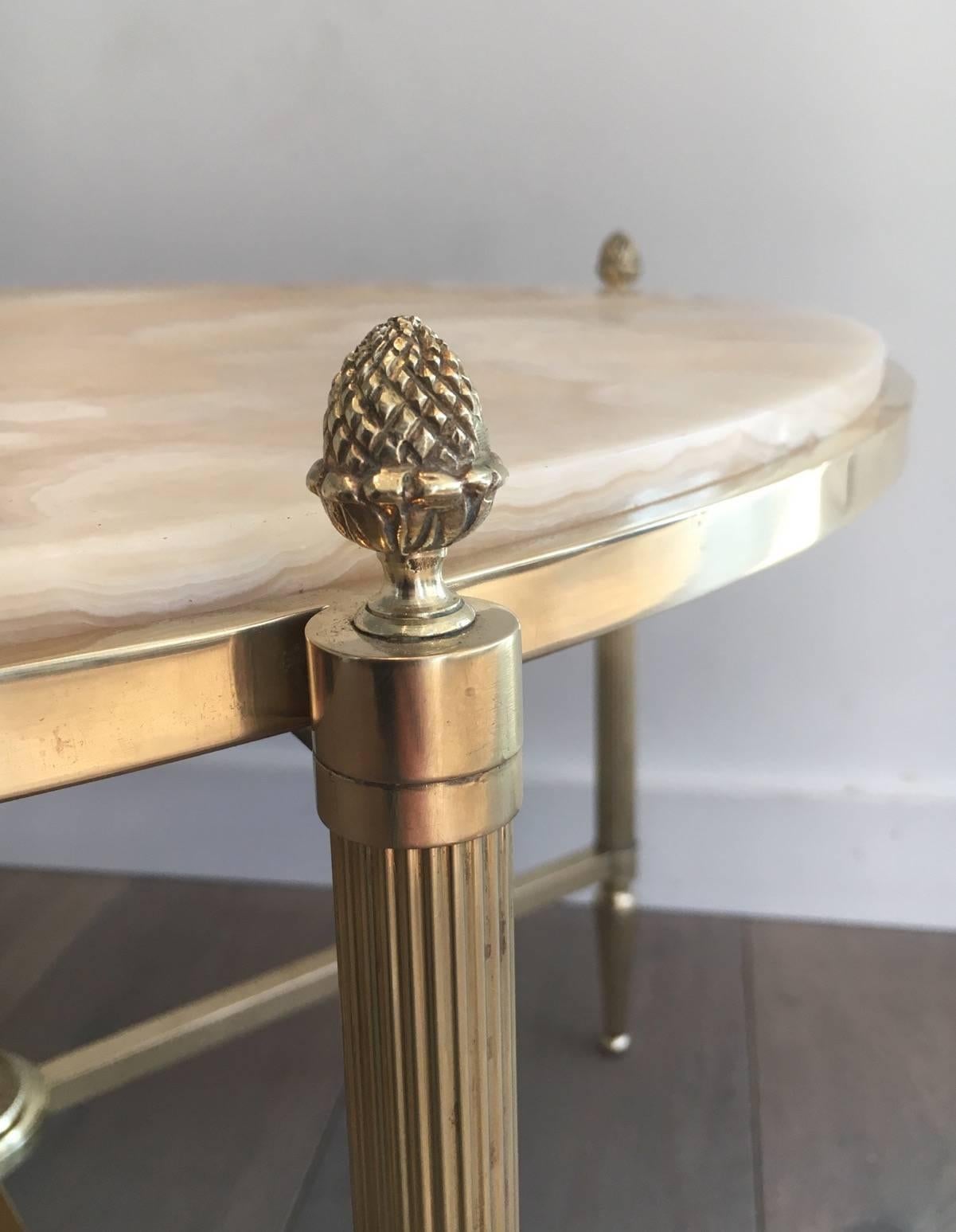 Mid-20th Century Round Brass Coffee Table with Onyx Top by Maison Bagués, circa 1940