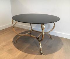 Brass and Black Glass Coffee Table by Maison Jansen