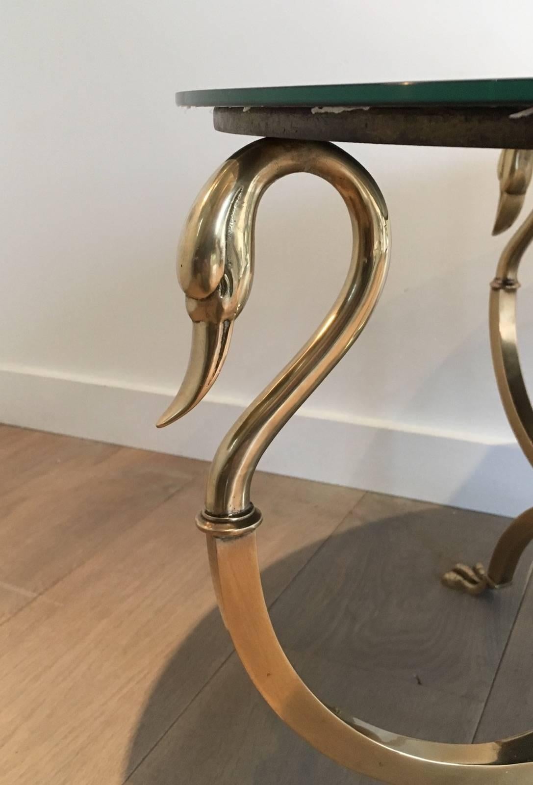 French Brass and Black Glass Coffee Table by Maison Jansen