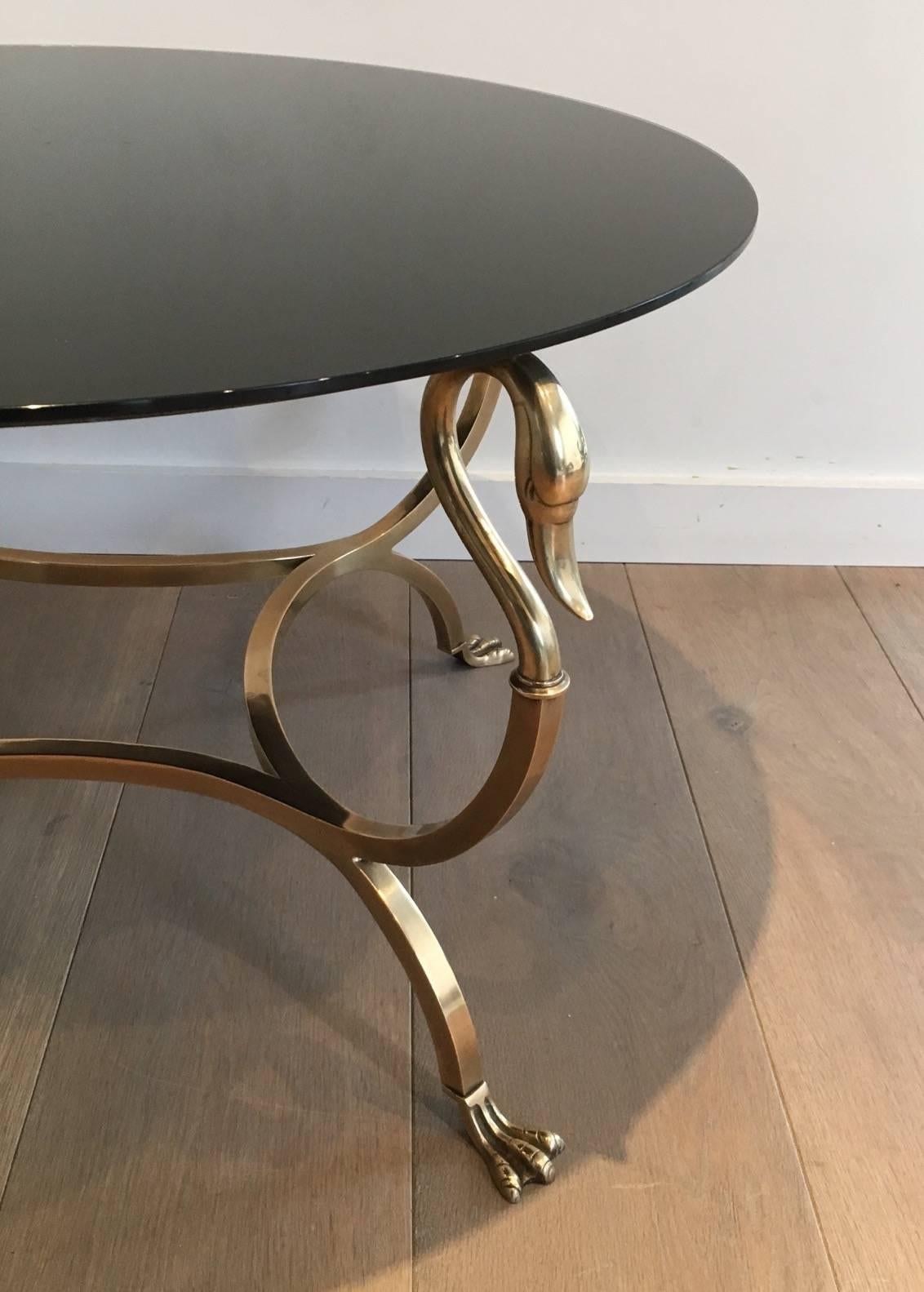 Brass and Black Glass Coffee Table by Maison Jansen In Excellent Condition In Buchanan, NY