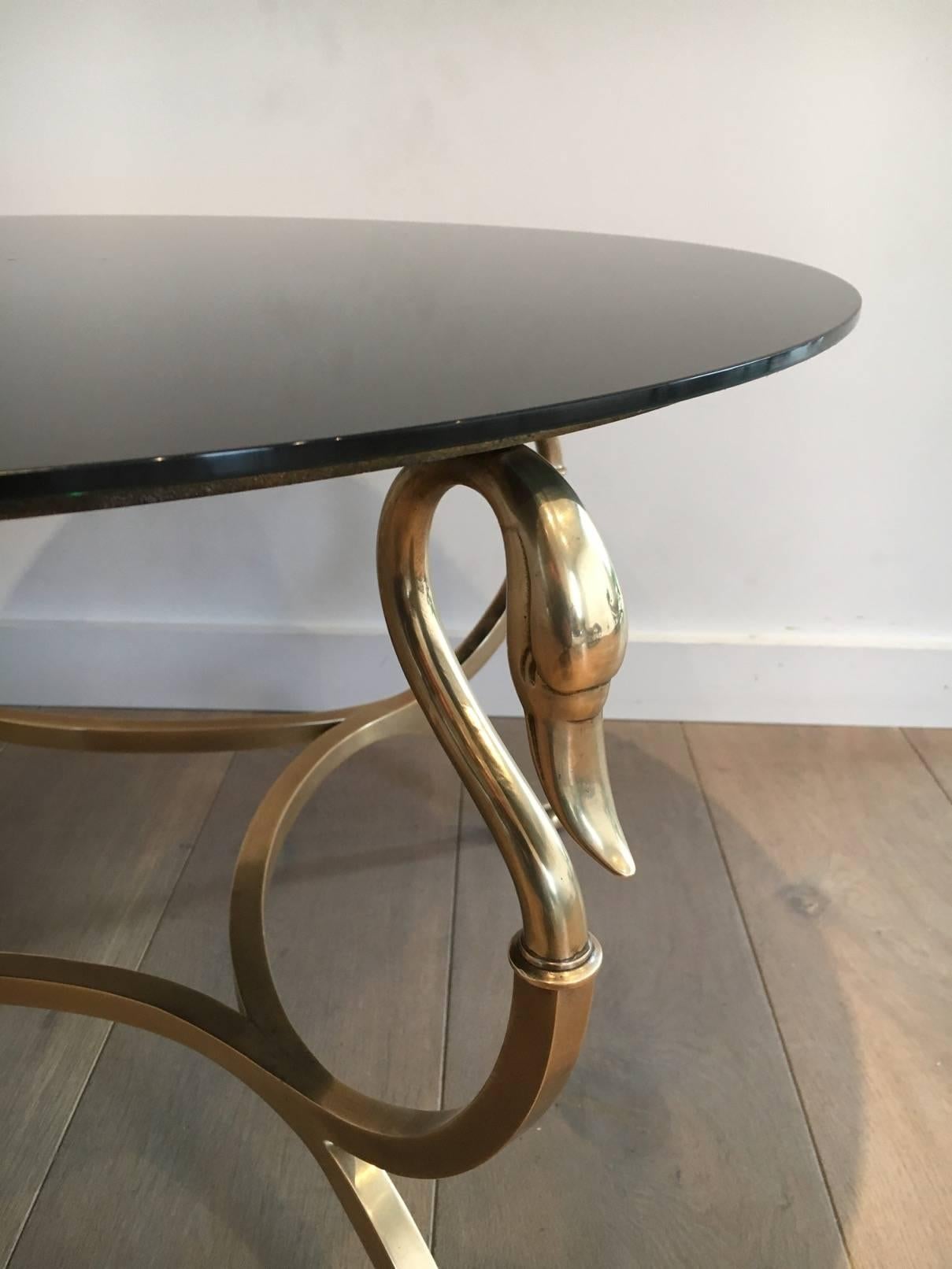 Mid-20th Century Brass and Black Glass Coffee Table by Maison Jansen