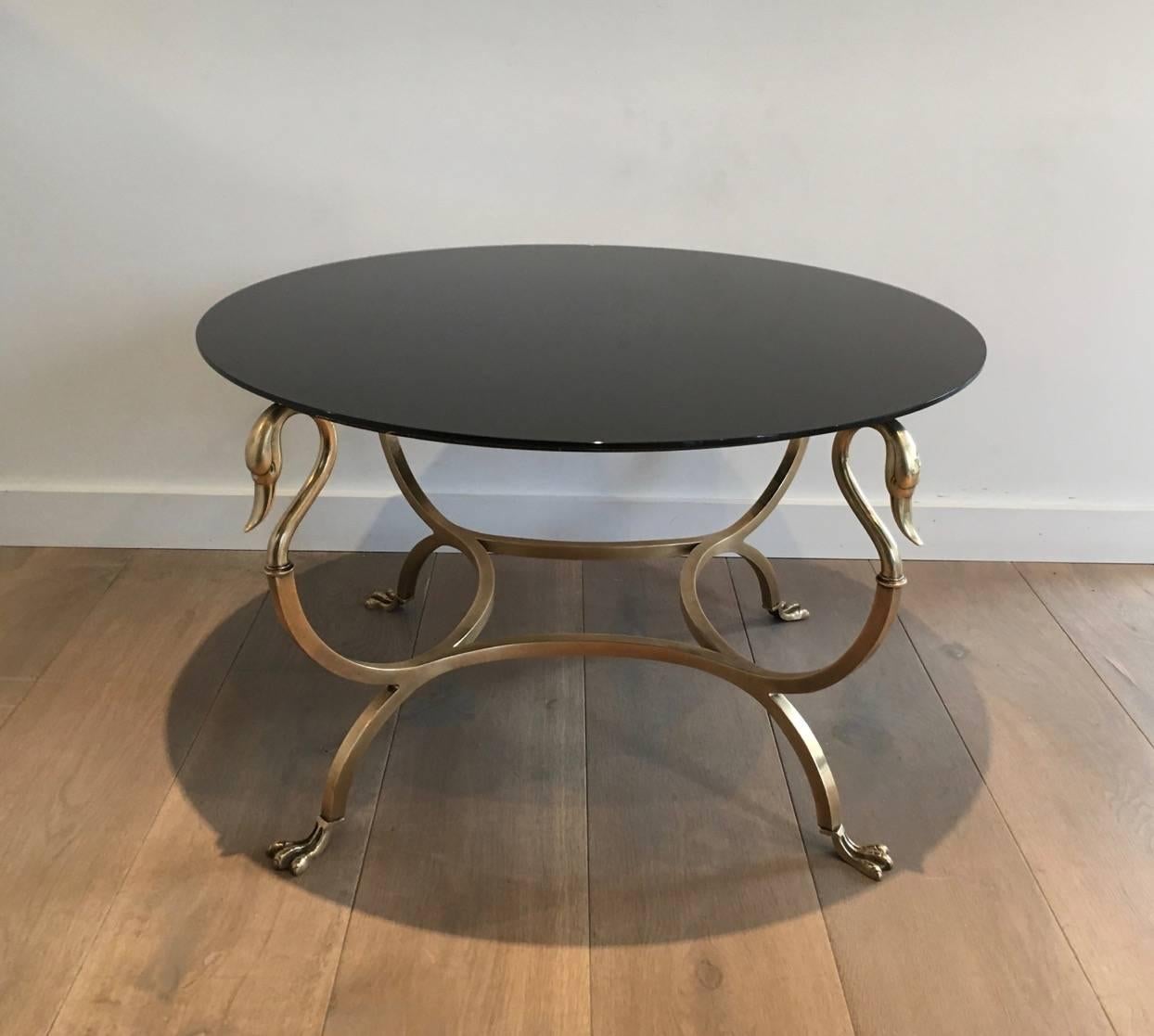 Brass and Black Glass Coffee Table by Maison Jansen 3