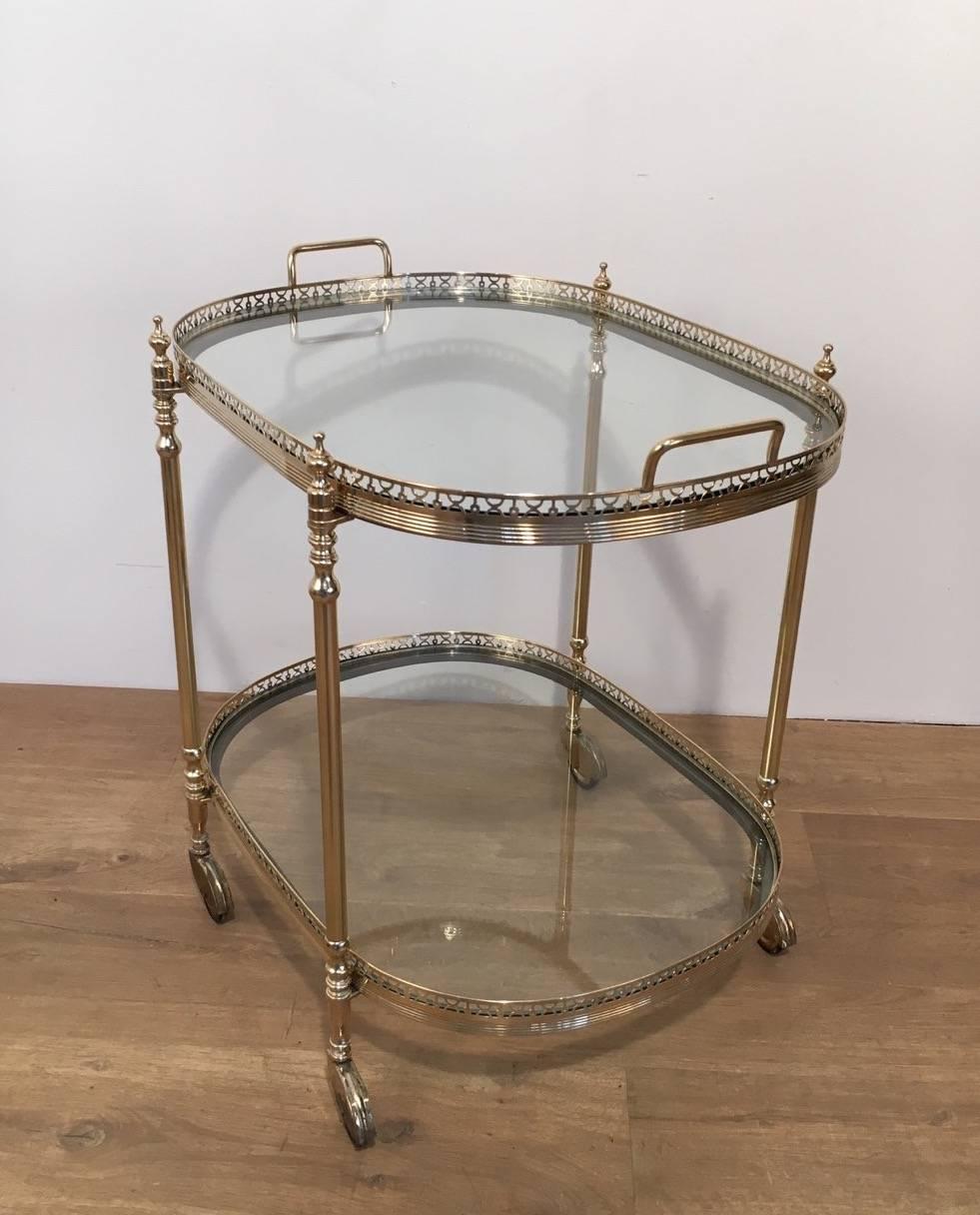 Neoclassical French Oval Brass and Steel Bar Cart