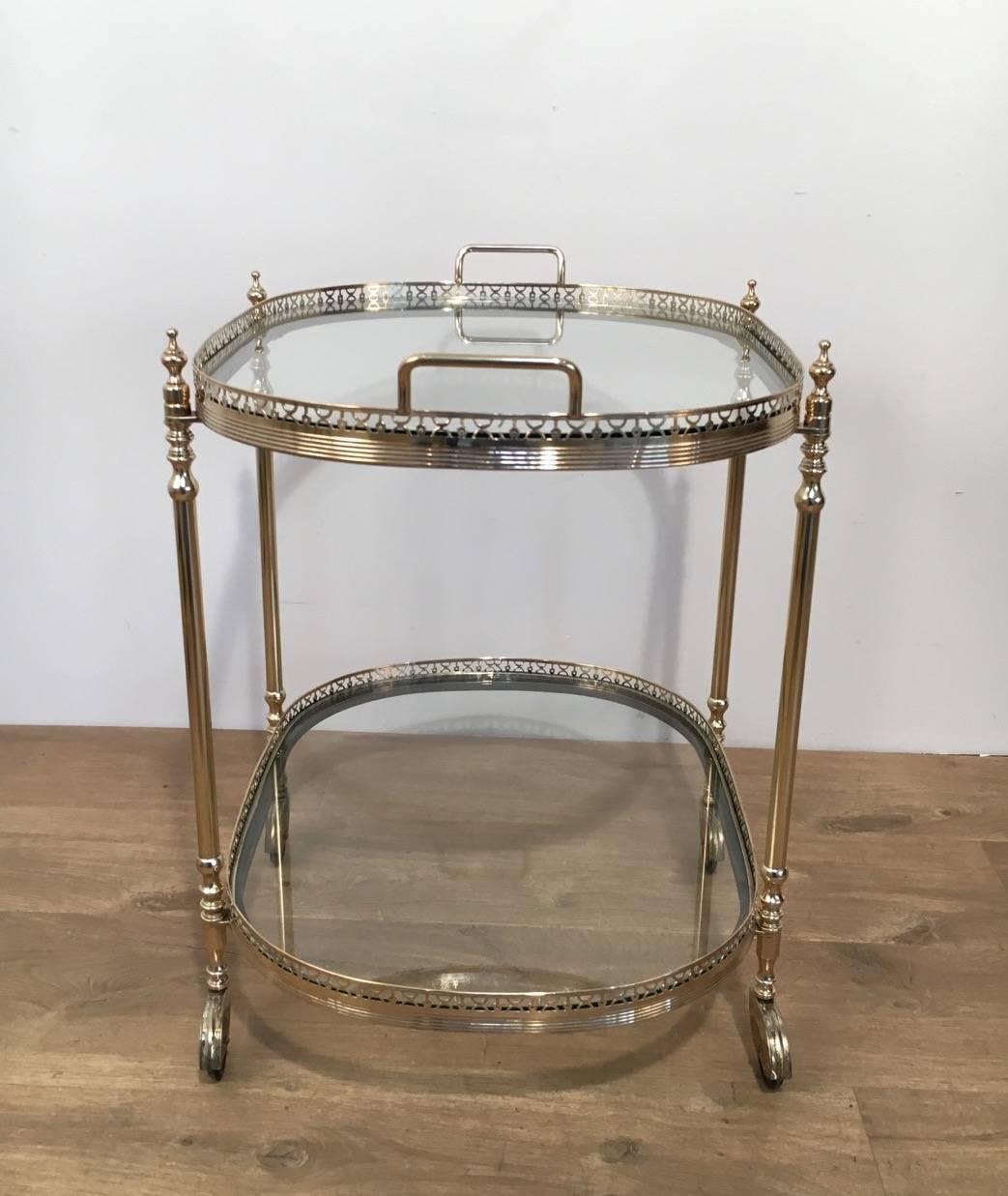 Mid-20th Century French Oval Brass and Steel Bar Cart