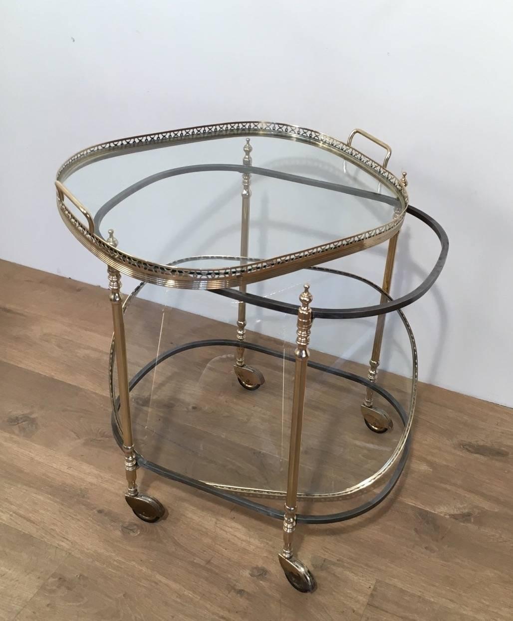 French Oval Brass and Steel Bar Cart 2
