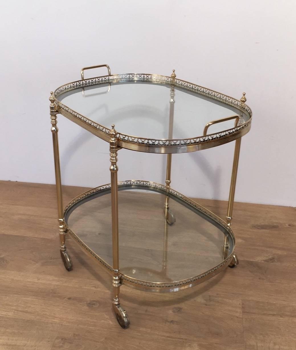 French Oval Brass and Steel Bar Cart 5