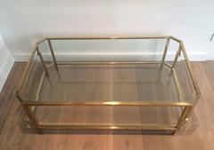 Large Octagonal Brass Two Tiered Coffee Table