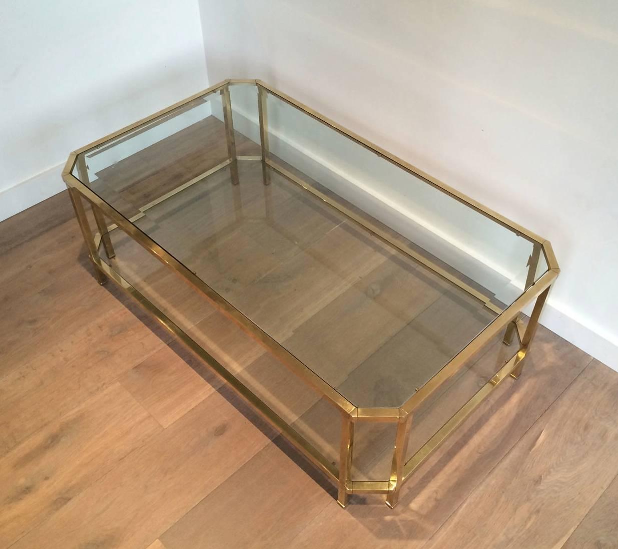 Large Octagonal Brass Two Tiered Coffee Table 4
