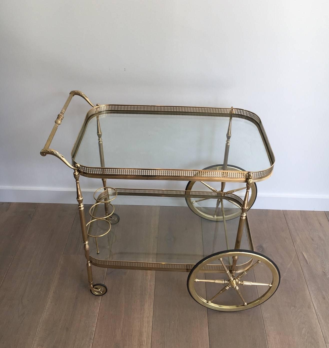 Neoclassical 1940s French Brass and Clear Glass Bar Cart