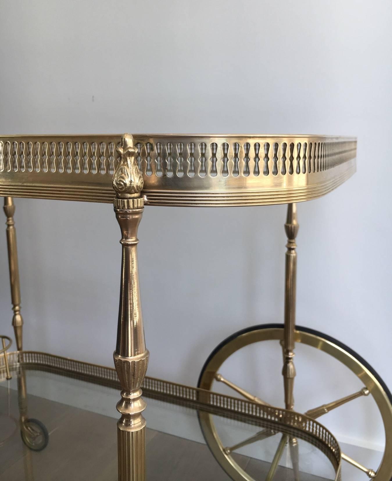 1940s French Brass and Clear Glass Bar Cart 1