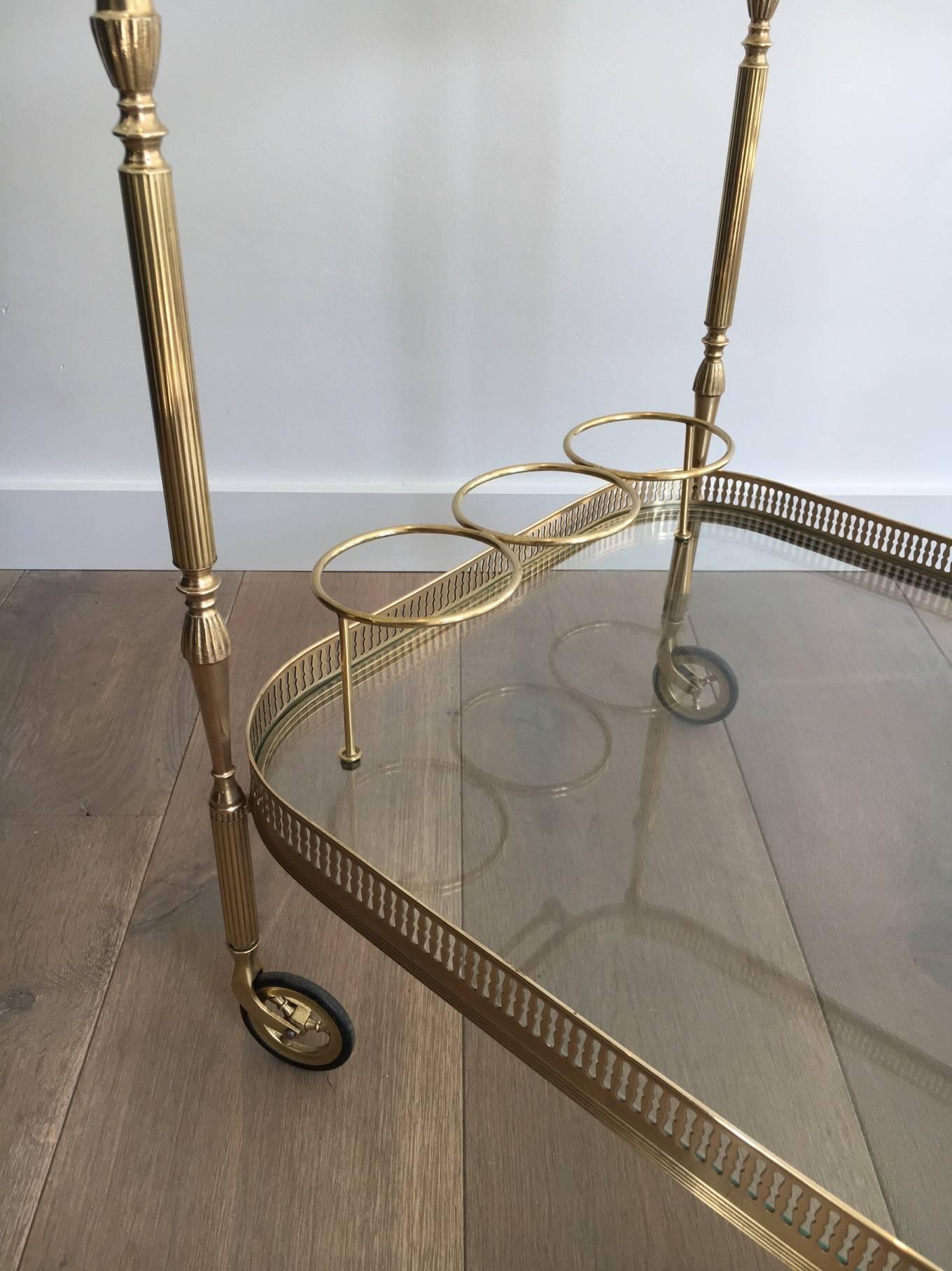 1940s French Brass and Clear Glass Bar Cart 2