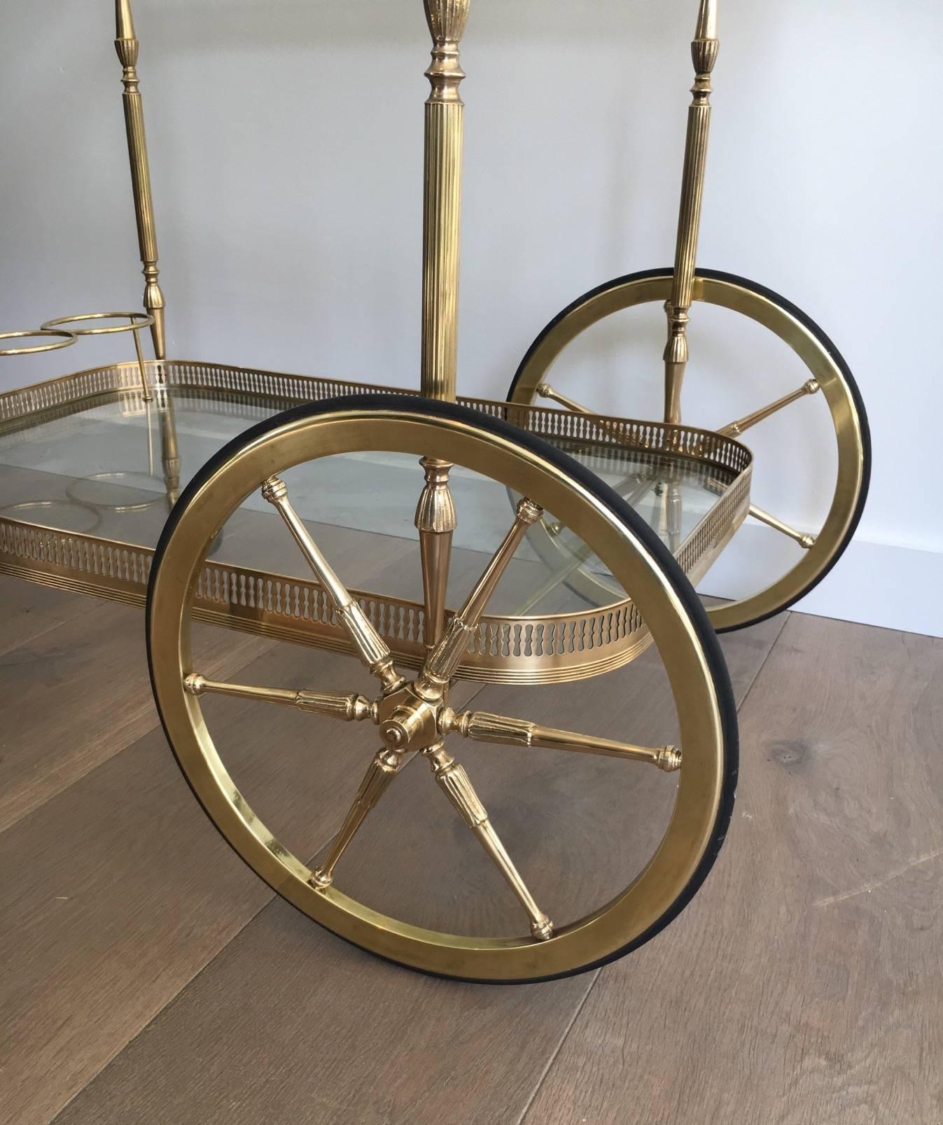 1940s French Brass and Clear Glass Bar Cart 3