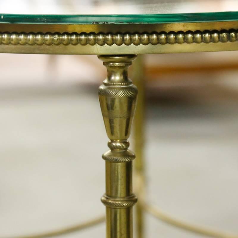 French Round Brass Coffee Table with Etched Glass Top 2