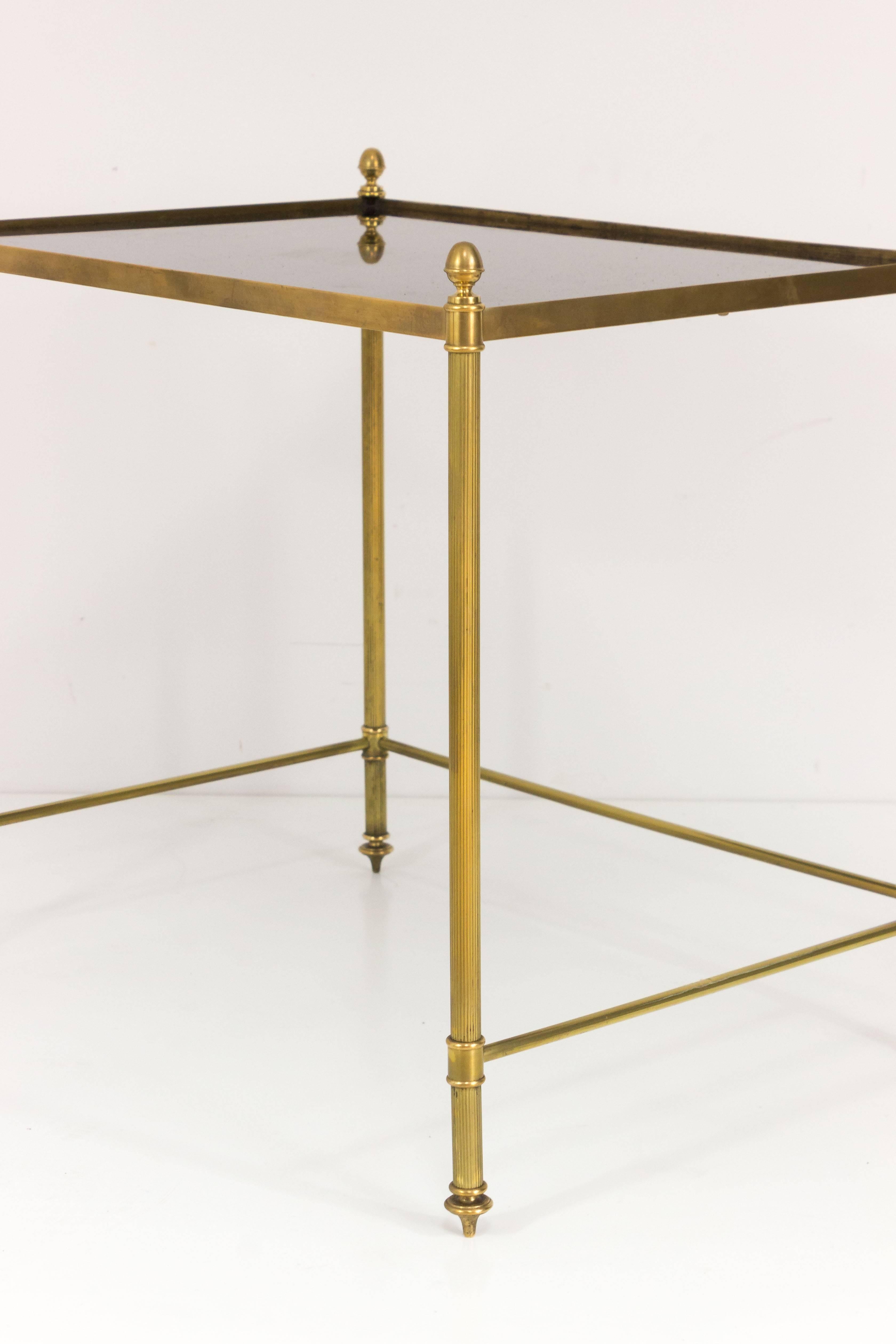 Mid-20th Century Set of Black Glass and Brass Nesting Tables by Maison Jansen