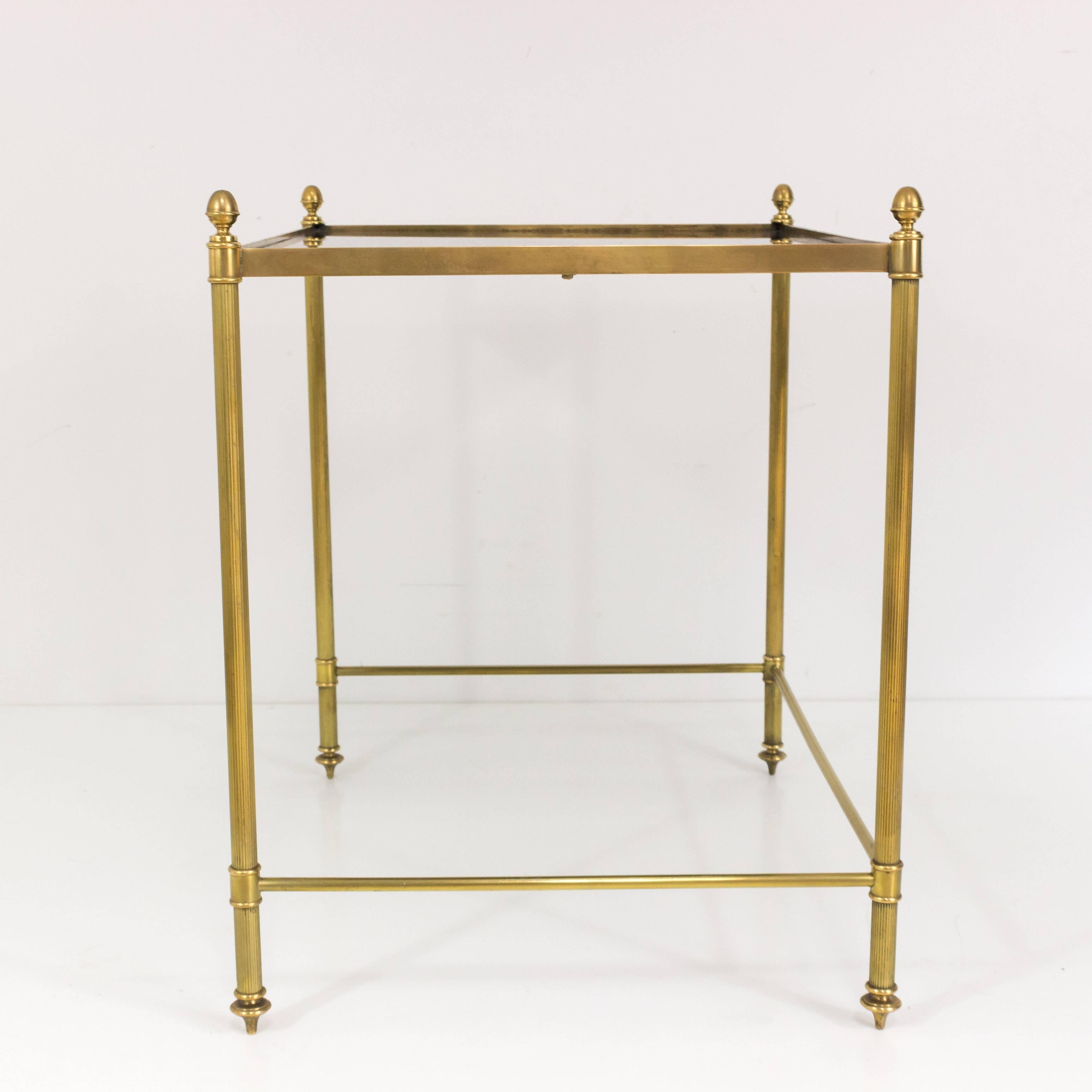 Set of Black Glass and Brass Nesting Tables by Maison Jansen In Good Condition In Buchanan, NY