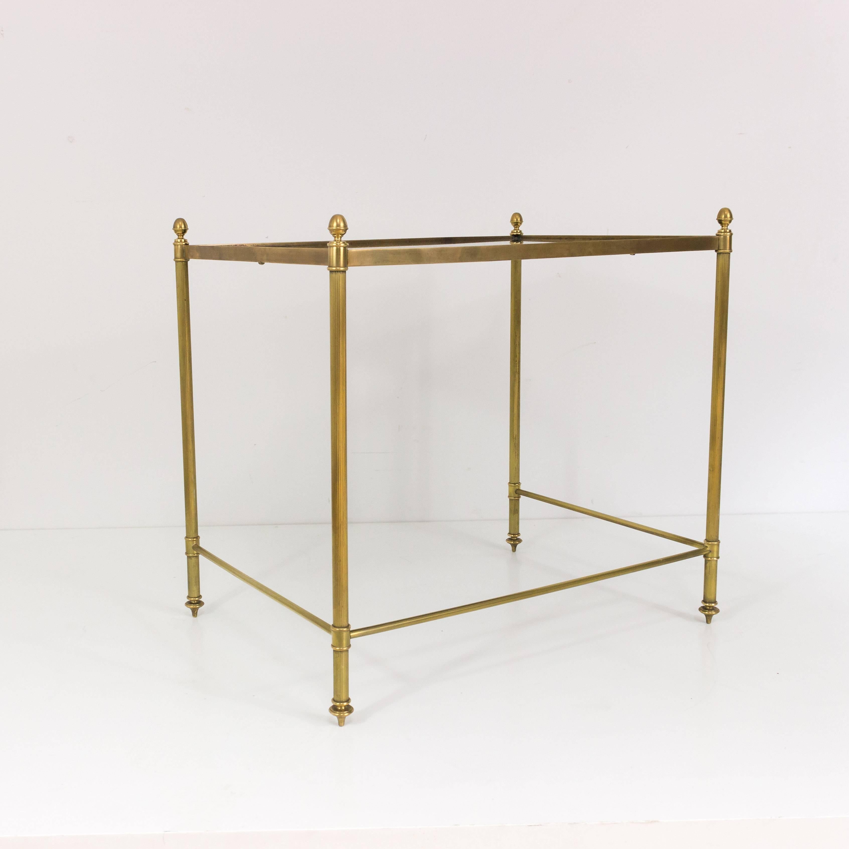 French Set of Black Glass and Brass Nesting Tables by Maison Jansen