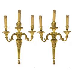 Pair of French Gilt Bronze Sconces in Louis XVI Style