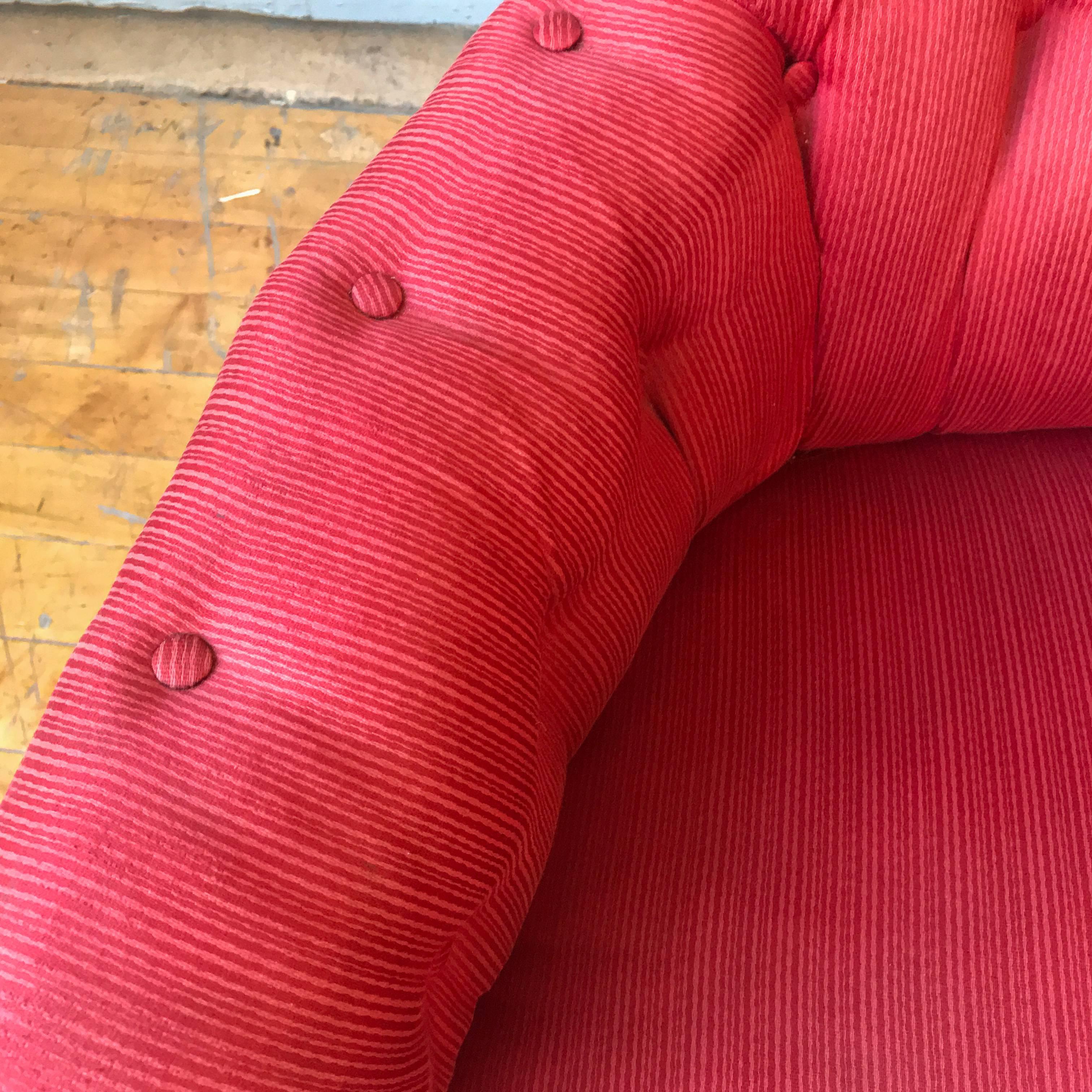 Pair of French Upholstered Armchairs in Red Fabric For Sale 5