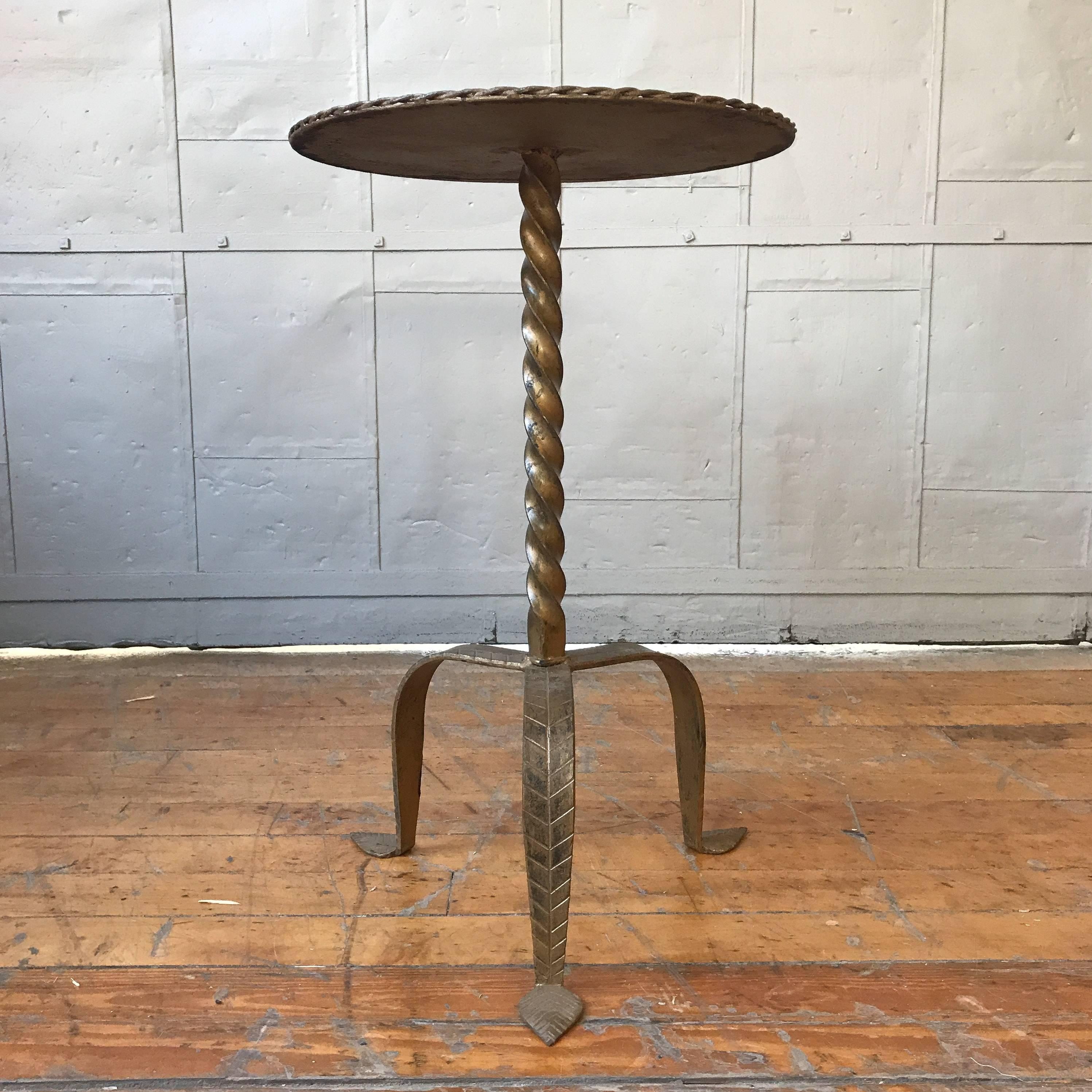Iron Gilt Metal Martini Table with Twisted Stem