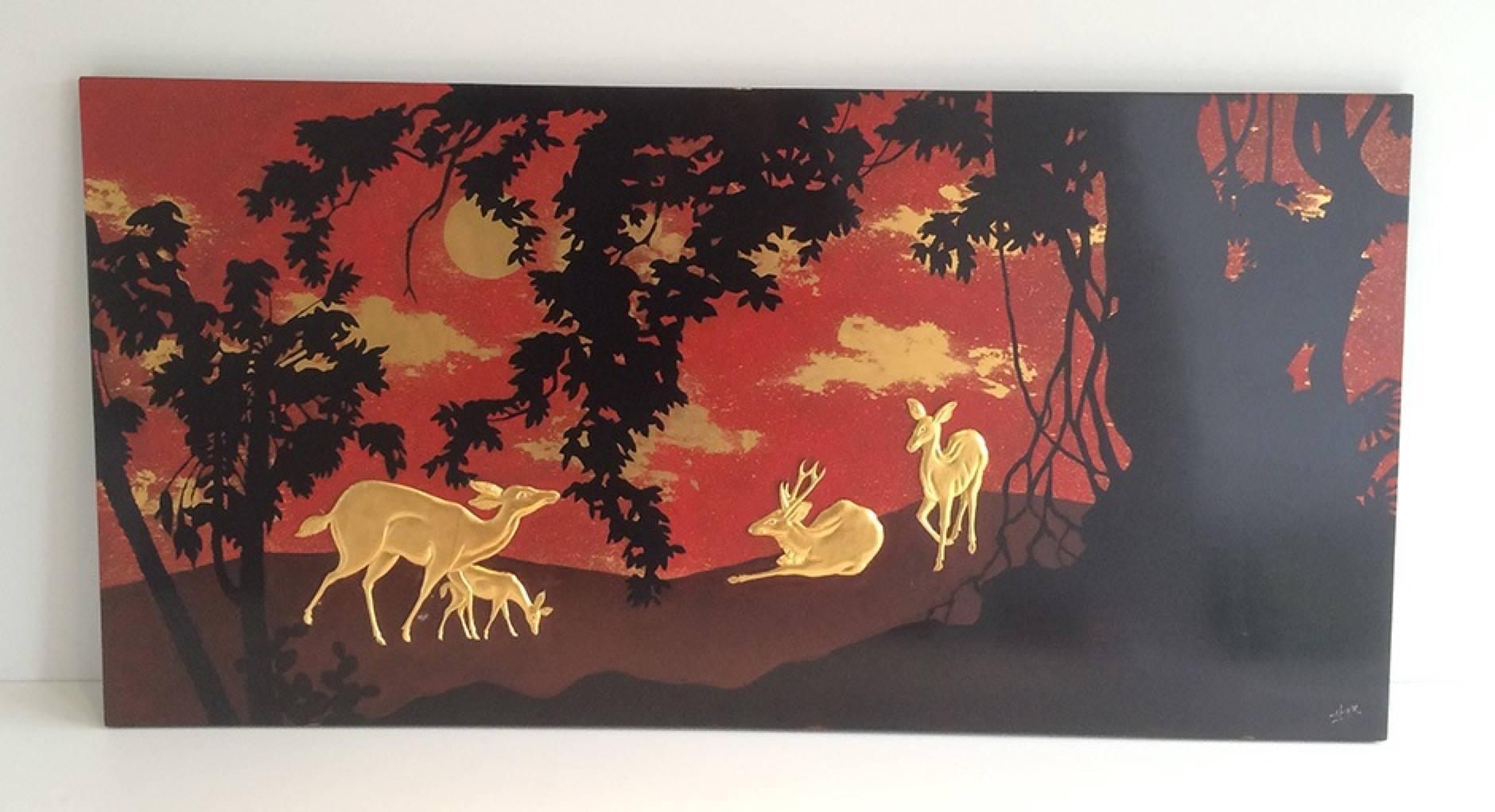 Lacquered Panel with Deer Decor For Sale 2