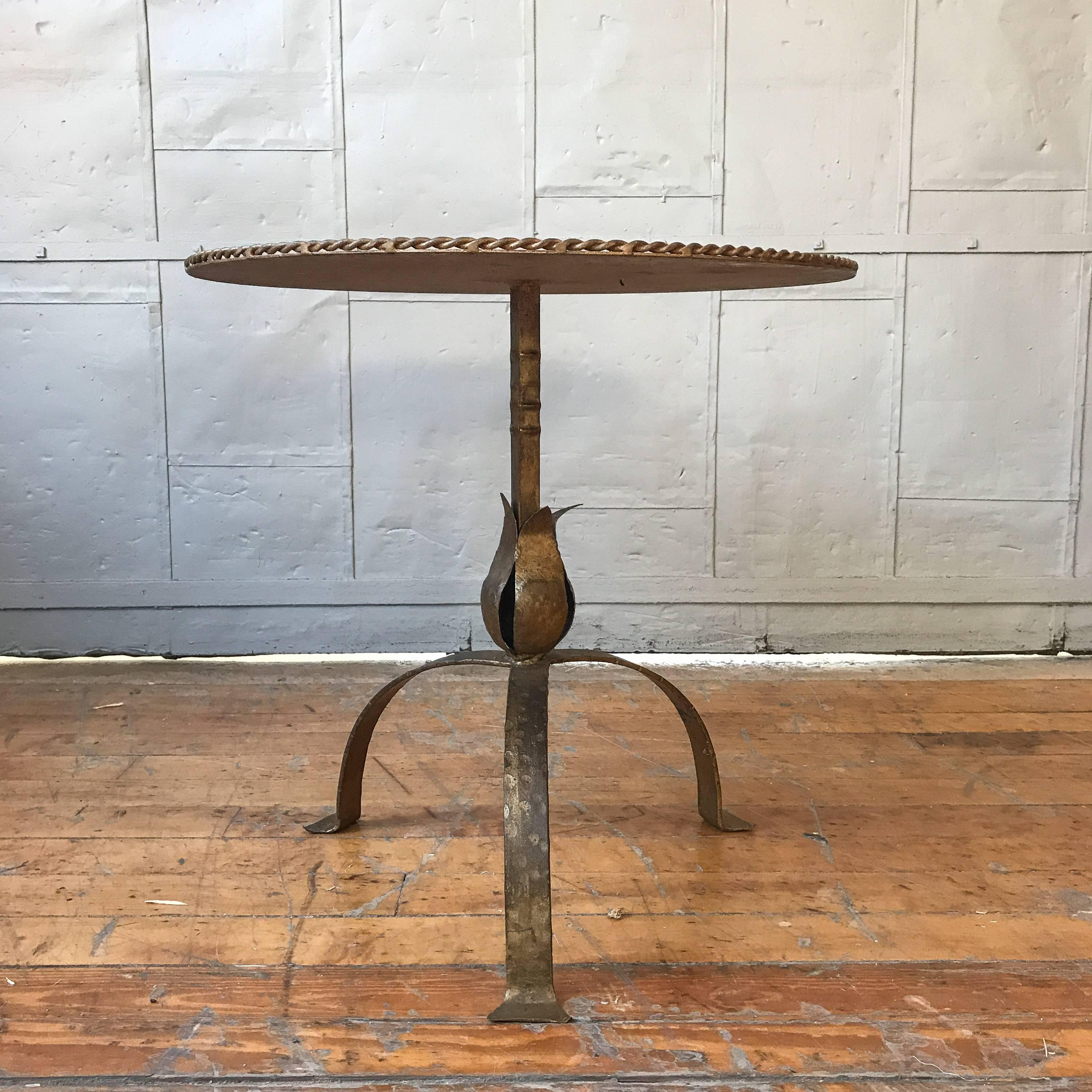 Mid-20th Century Spanish Gilt Iron Side Table with Leaf Motif