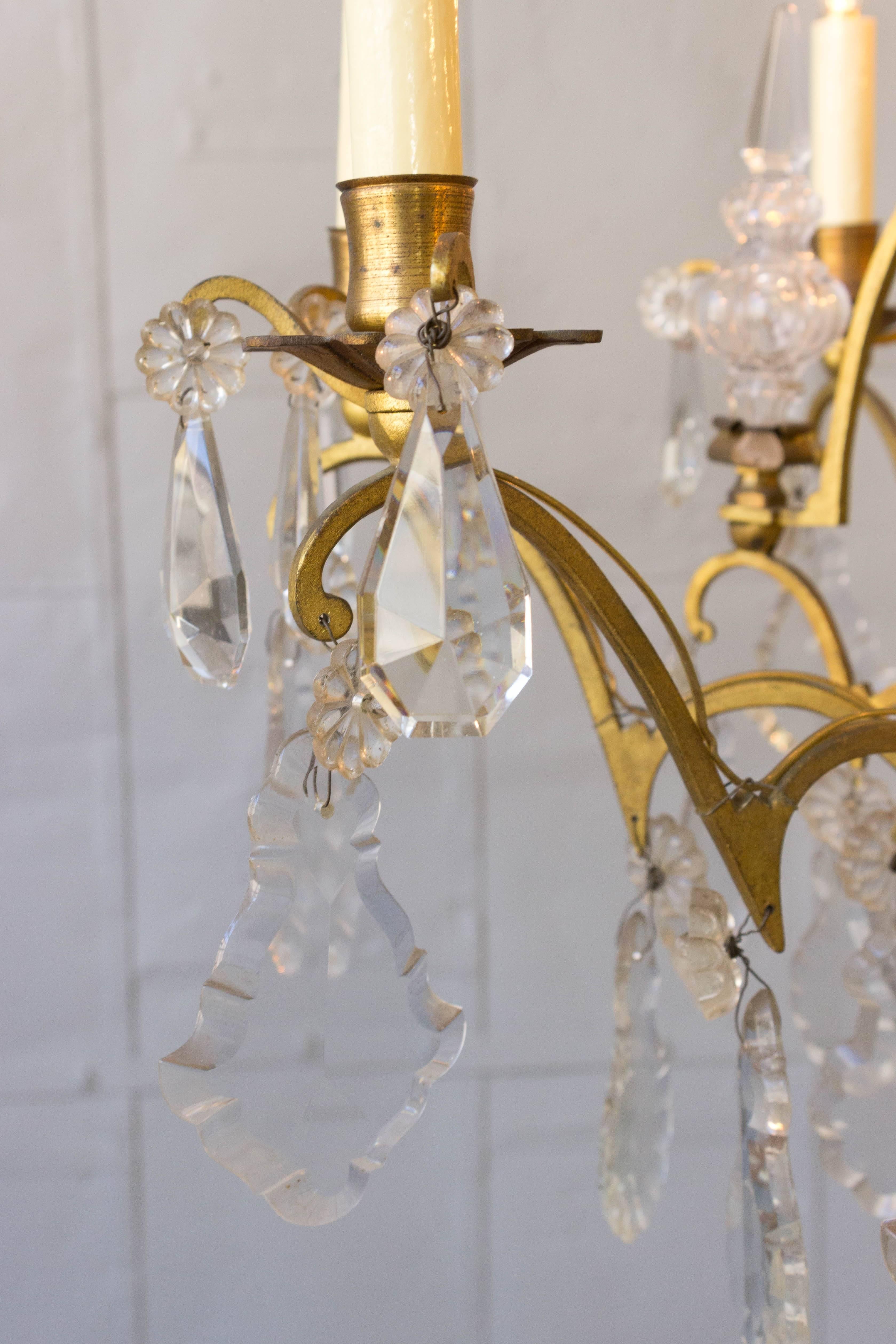 Art Deco French Gilt Metal and Crystal Ten-Arm Chandelier