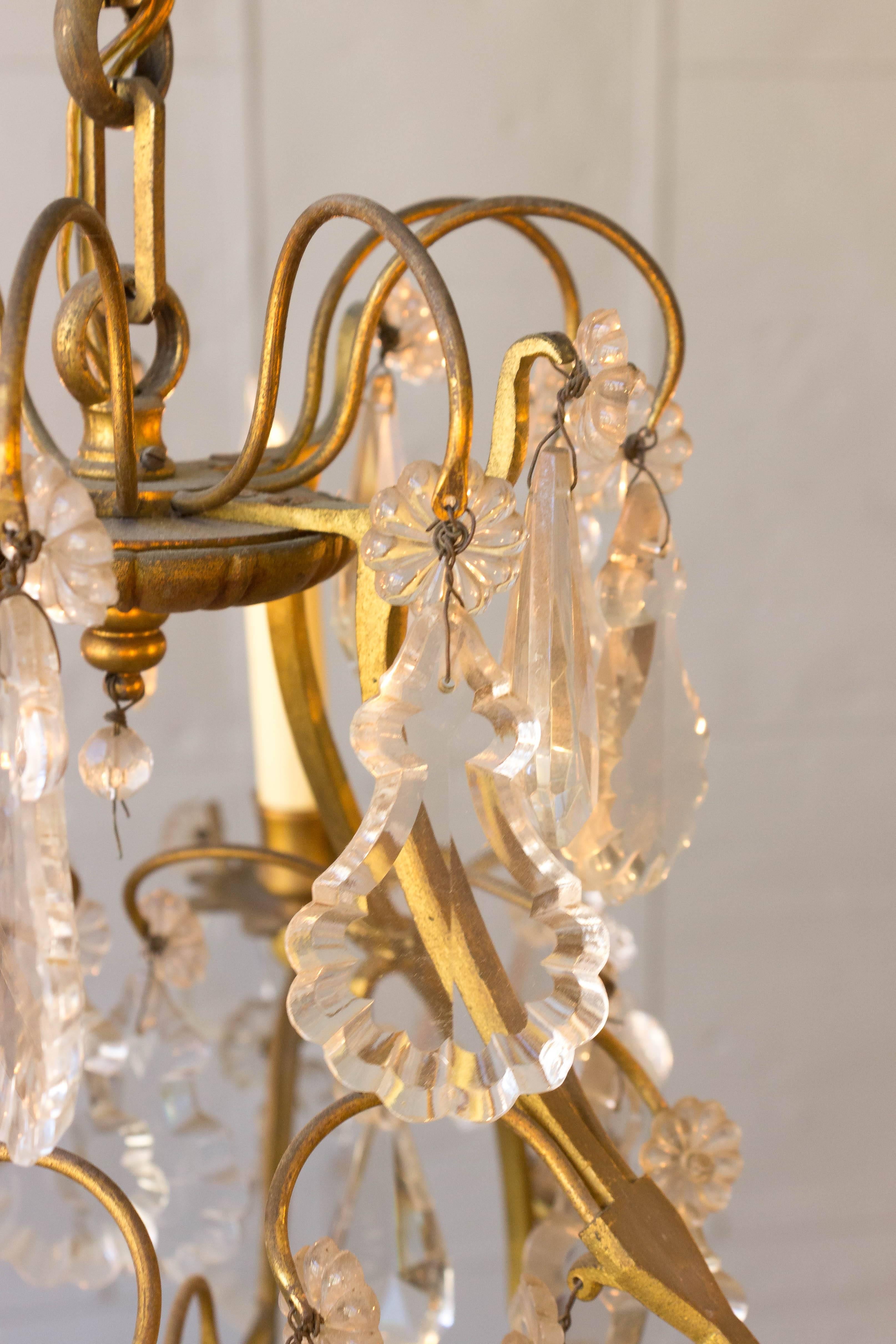 Early 20th Century French Gilt Metal and Crystal Ten-Arm Chandelier