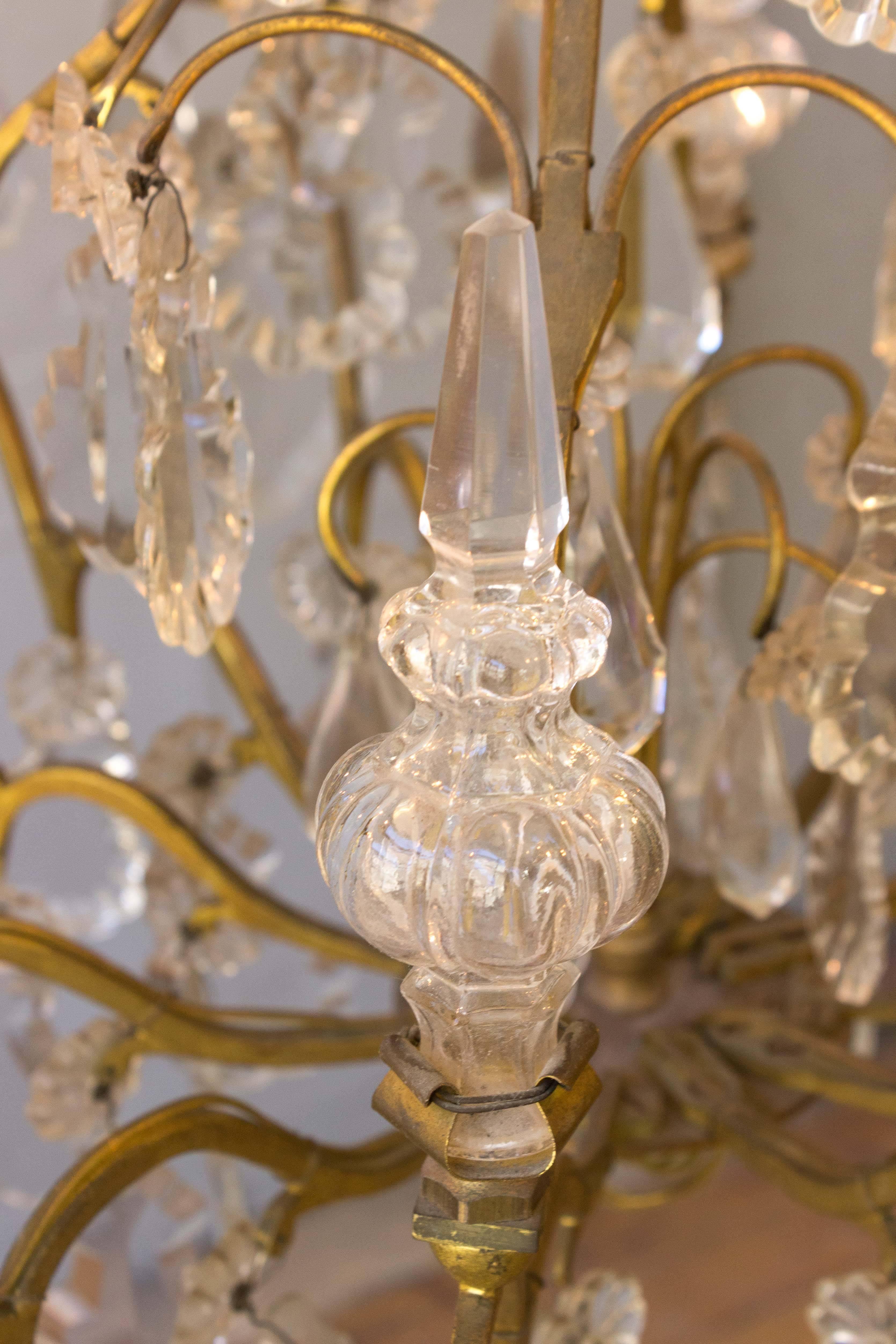 French Gilt Metal and Crystal Ten-Arm Chandelier 3