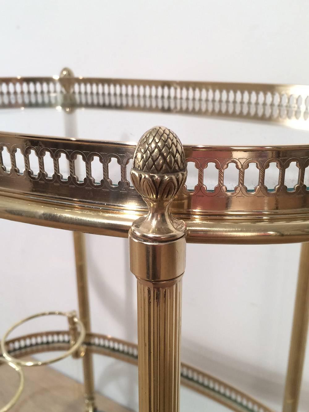1960's French Oval Brass Bar Cart with Removable Trays In Excellent Condition In Buchanan, NY