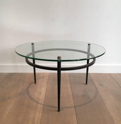 Small Round Black Lacquered and Brass Coffee Table