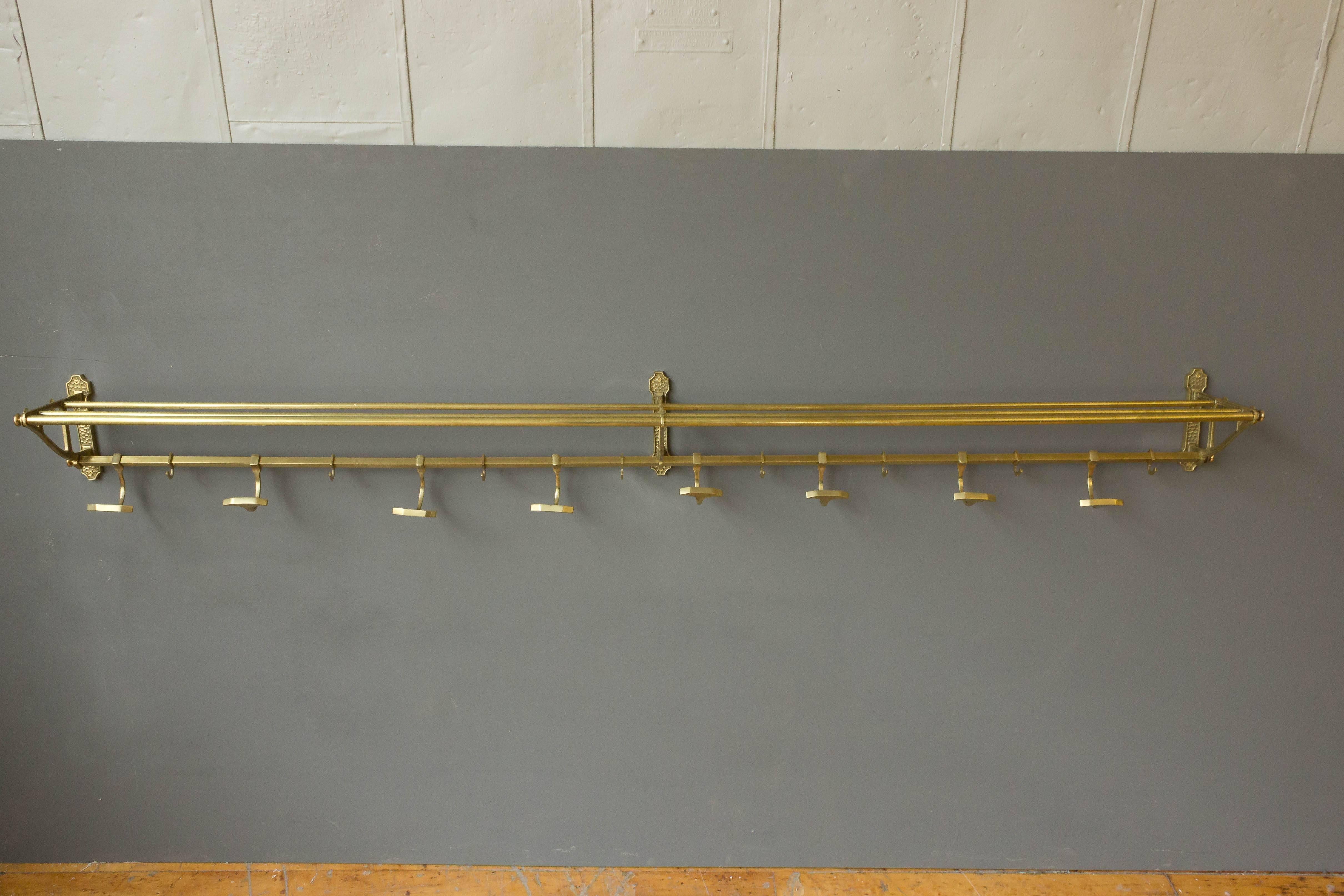Wide Brass Coat Rack with Hooks 1