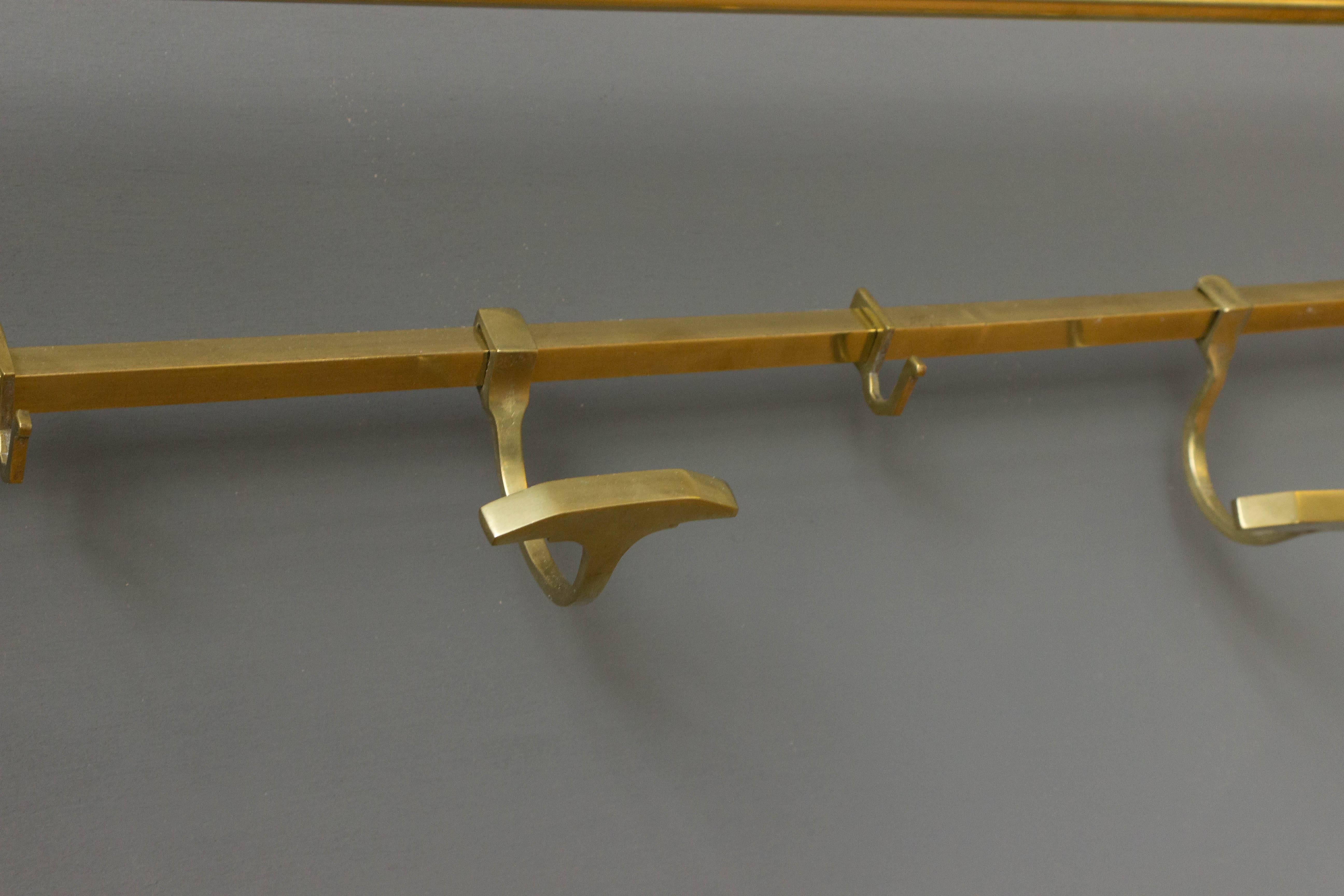 Wide Brass Coat Rack with Hooks In Good Condition In Buchanan, NY