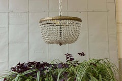 Small French Brass & Glass Beaded Ceiling Fixture