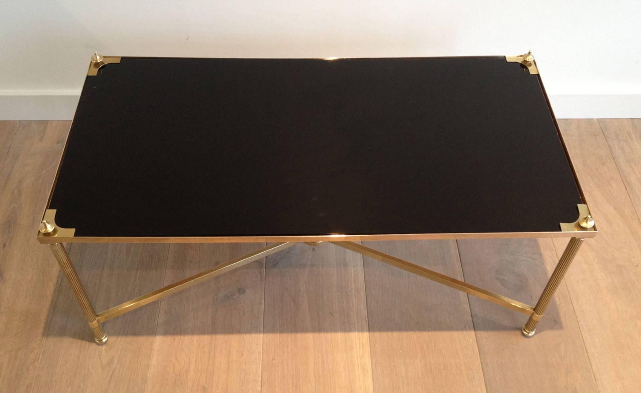 1940s Jansen Brass and Black Lacquered Glass Coffee Table For Sale 3
