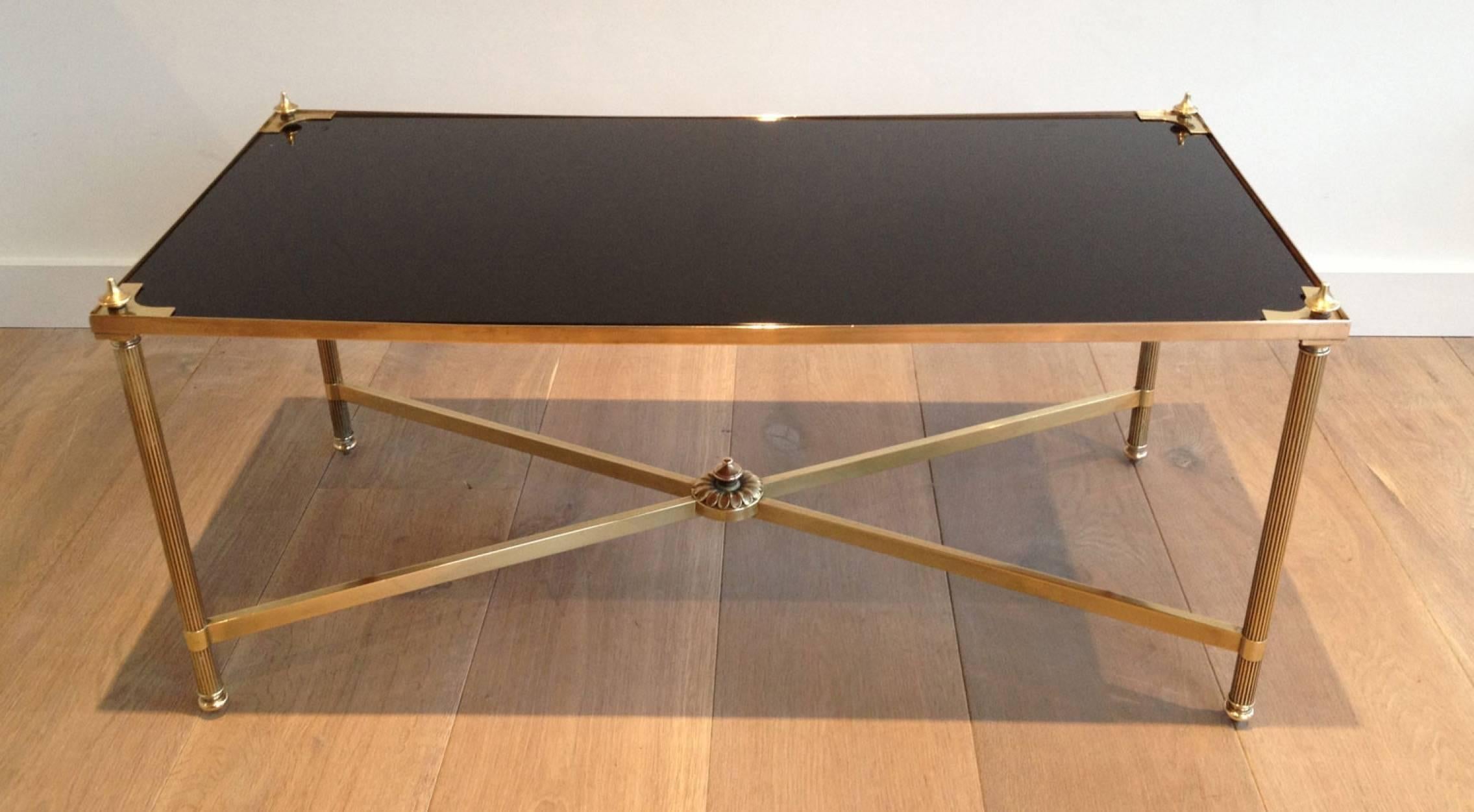 1940s Jansen Brass and Black Lacquered Glass Coffee Table For Sale 4