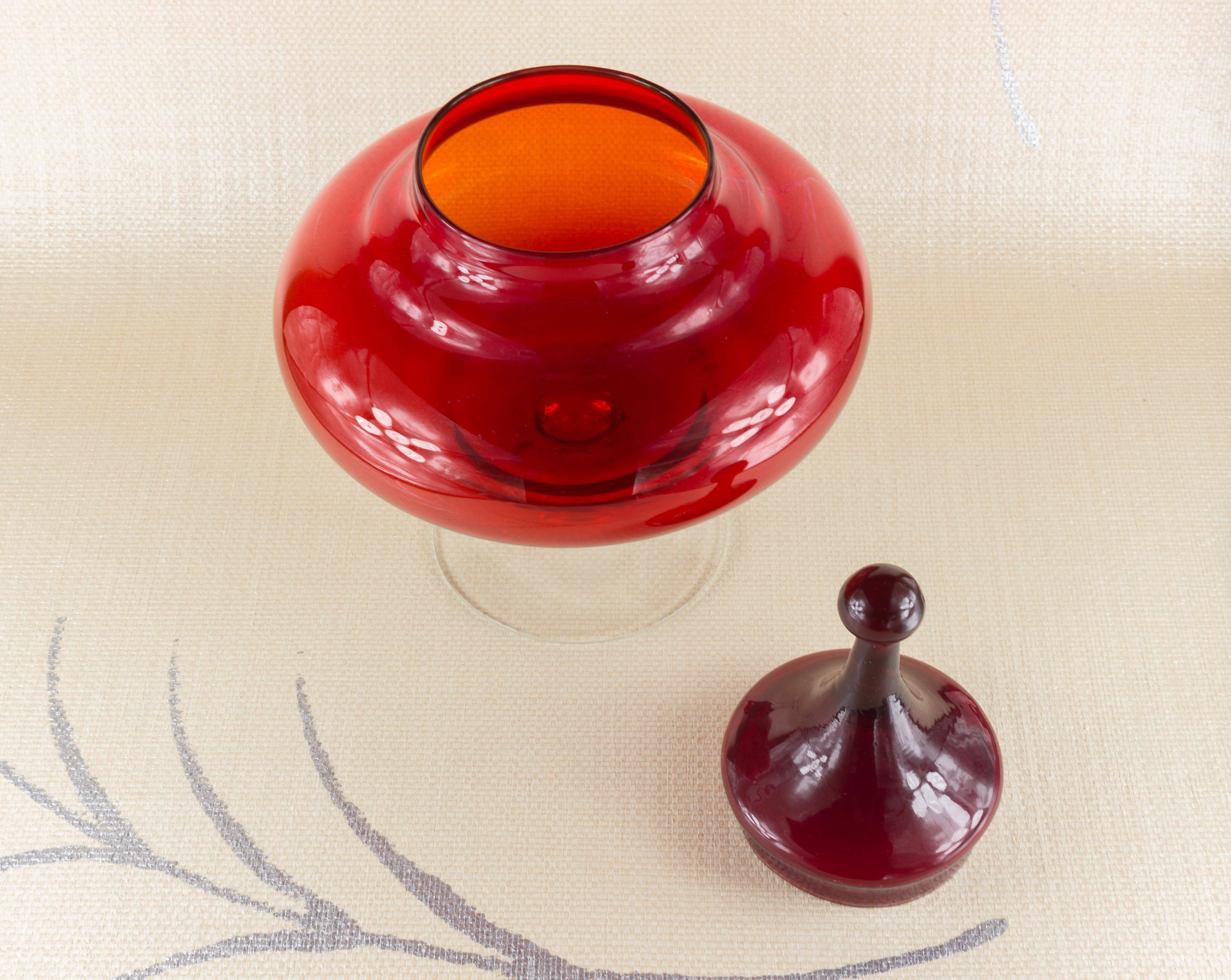 Mid-Century Modern Empoli Style Red Covered Dish