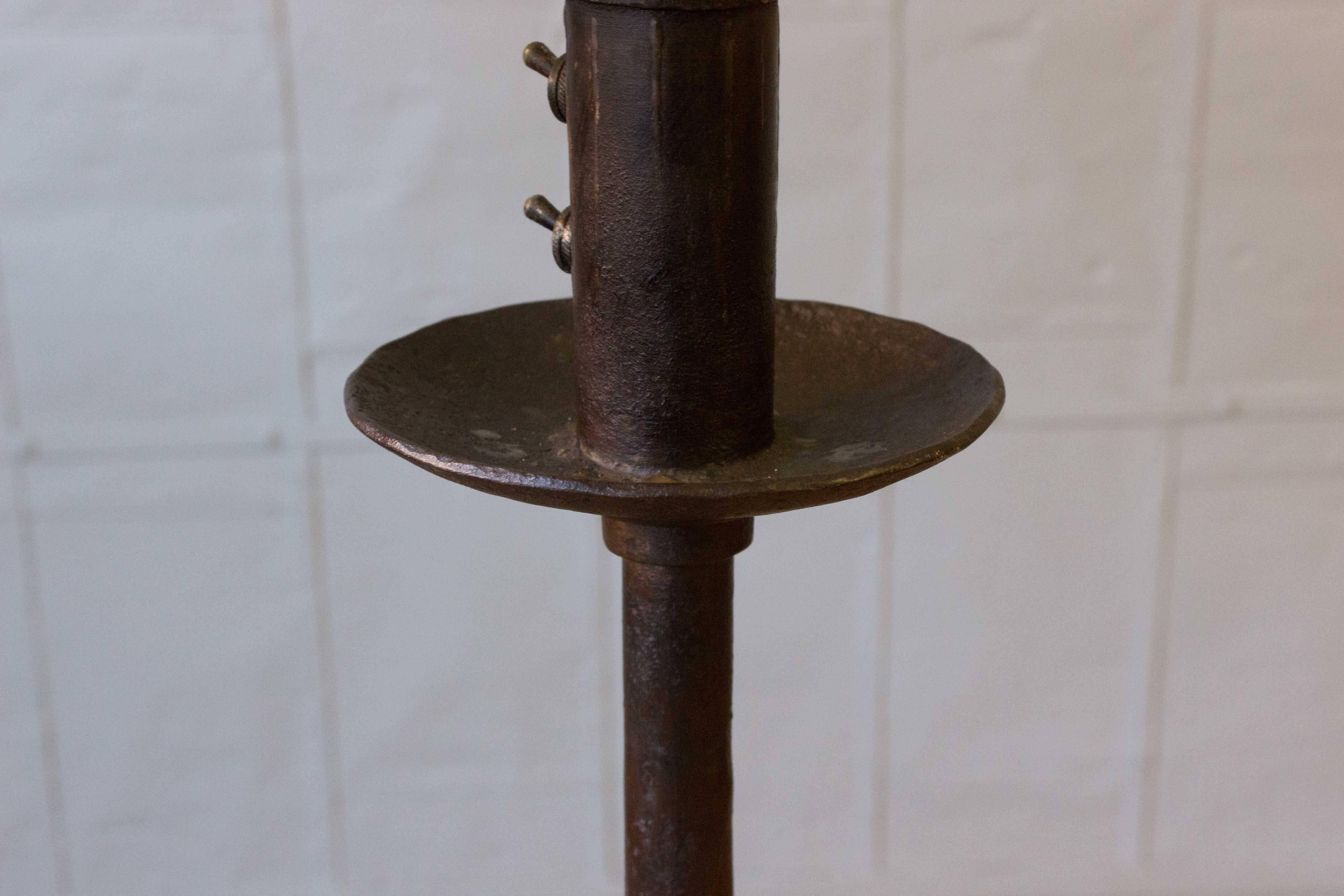 Spanish Wrought Iron Floor Lamp with a Tripod Base In Good Condition In Buchanan, NY