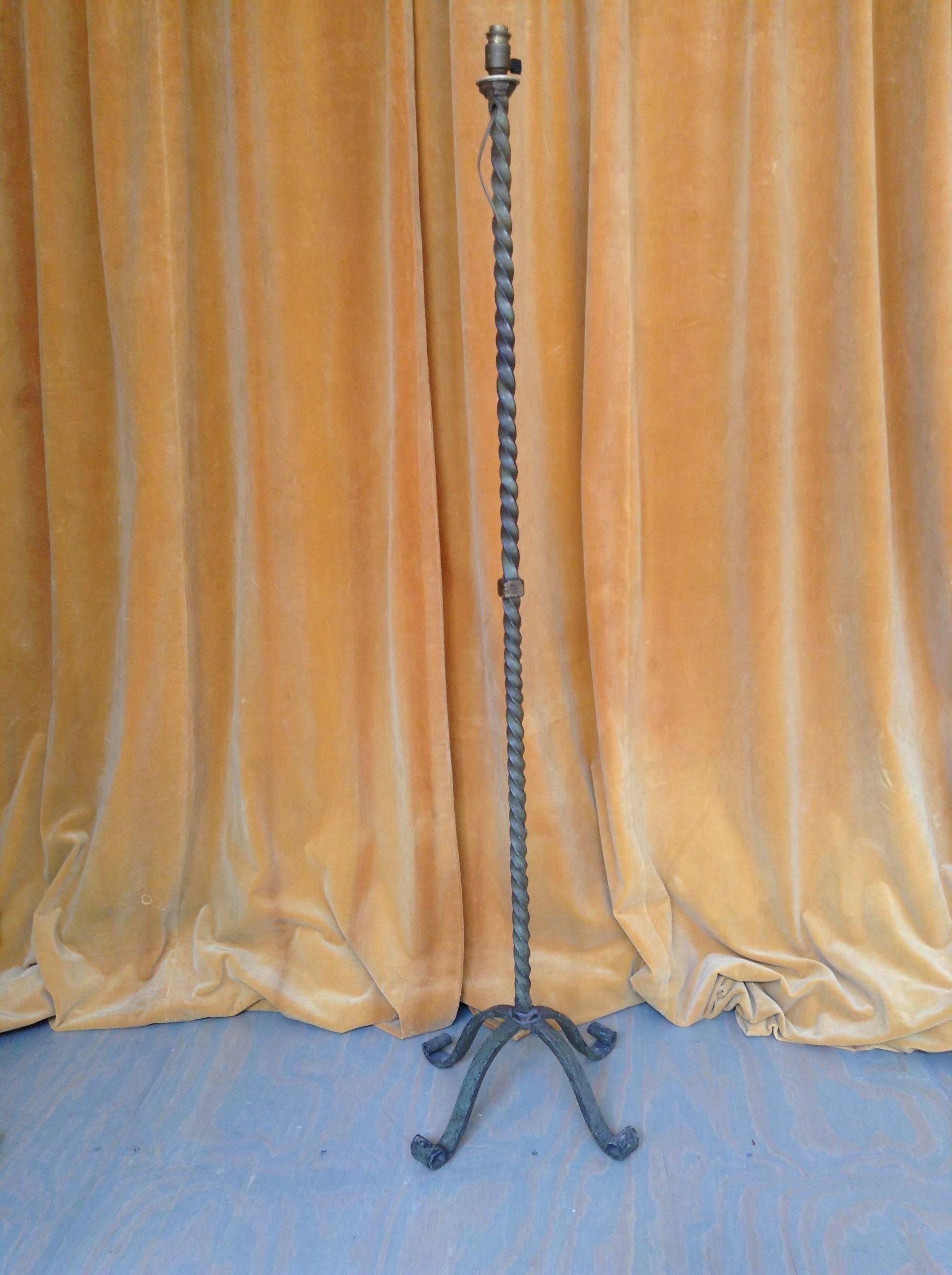 French Iron Floor Lamp with Twisted Stem In Good Condition In Buchanan, NY